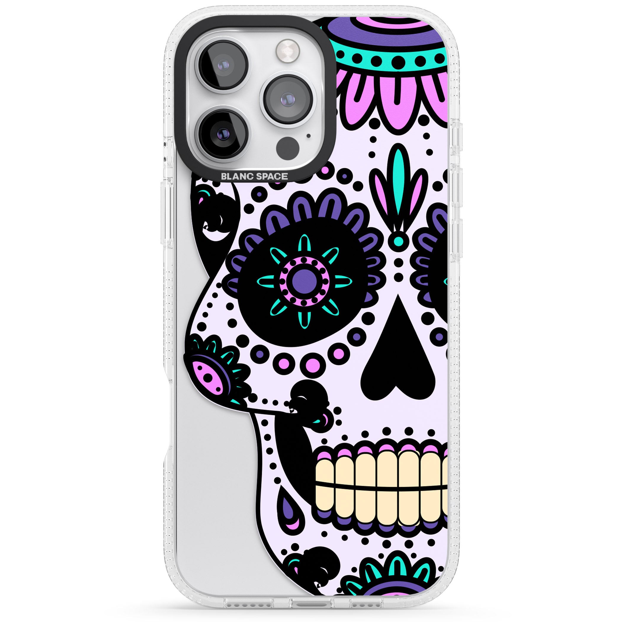 Violet Sugar Skull iPhone 16 Pro Max / 16 Pro Clear Case Impact Air - Blanc Space