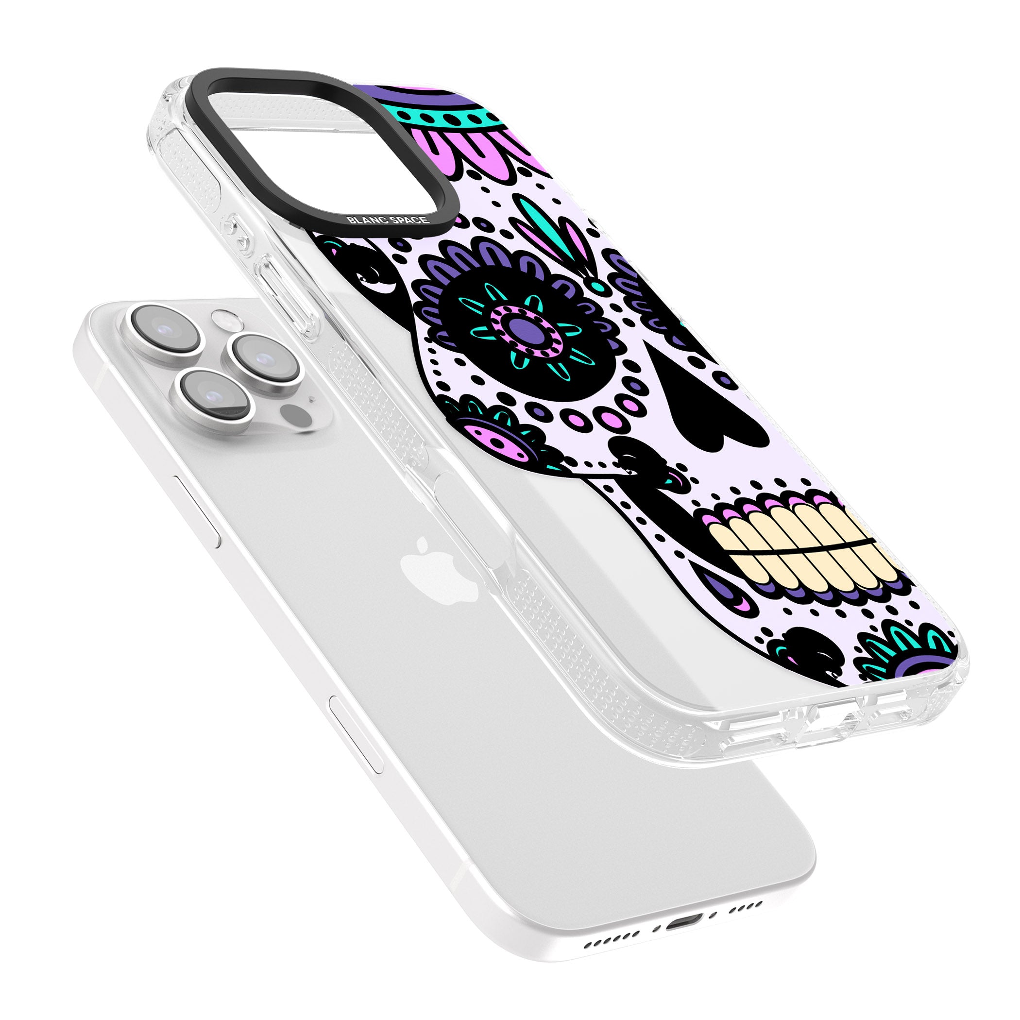 Violet Sugar Skull iPhone 16 Pro Max / 16 Pro Clear Case Impact Air - Blanc Space