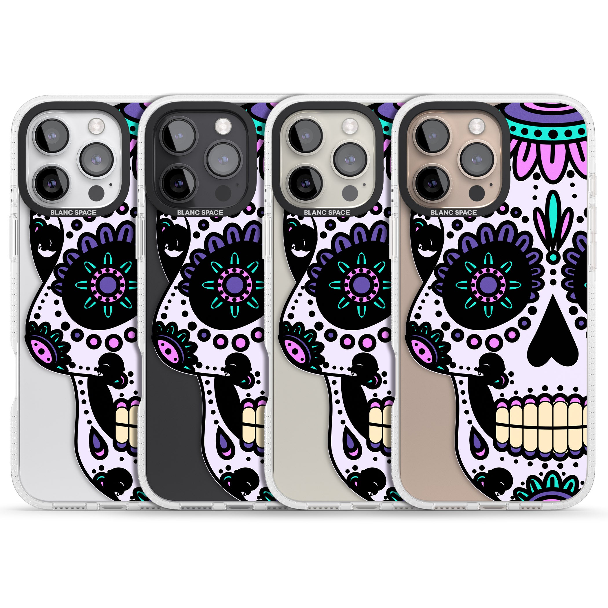 Violet Sugar Skull iPhone 16 Pro Max / 16 Pro Clear Case Impact Air - Blanc Space