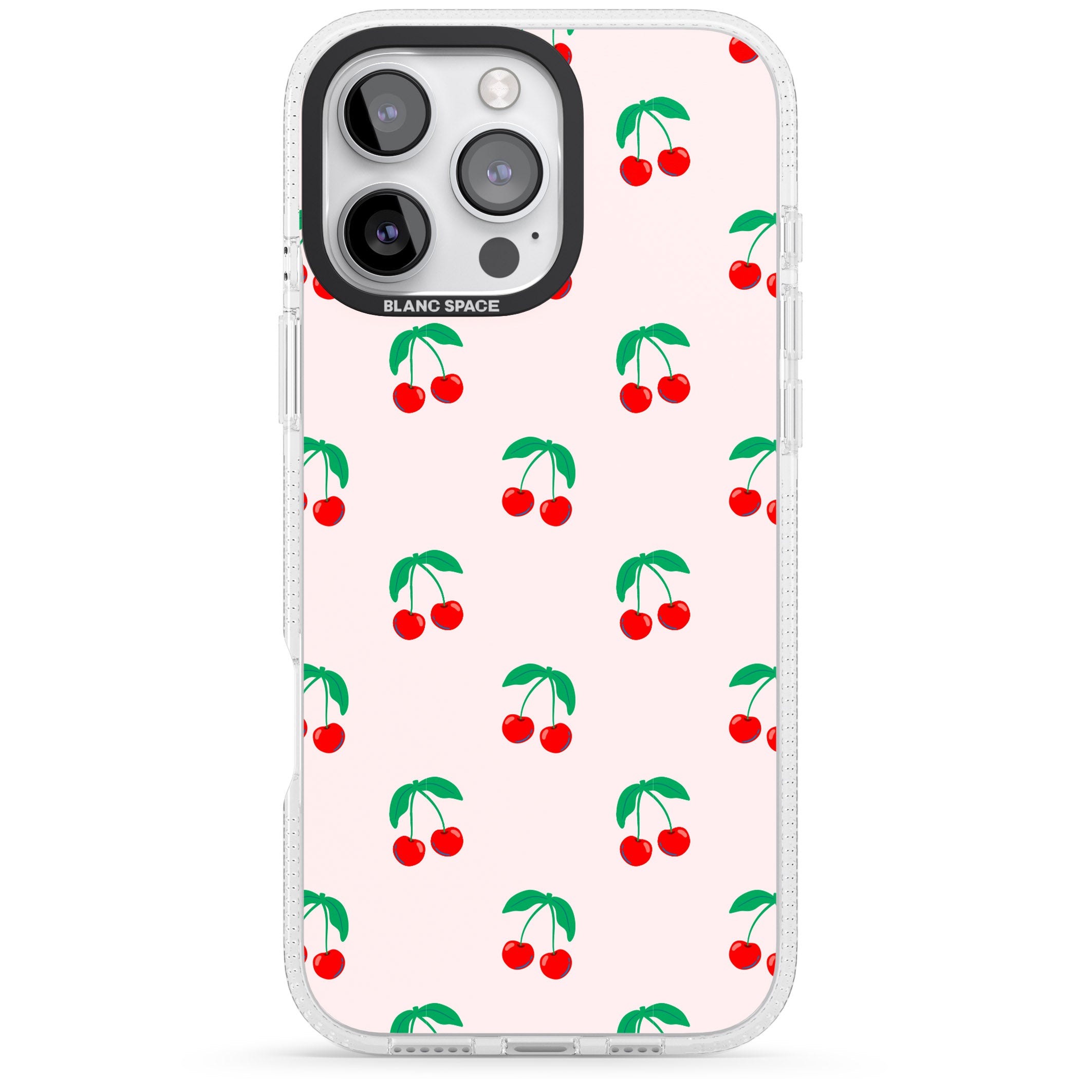 Cute Cherry Pattern iPhone 16 Pro Max / 16 Pro Clear Case Impact Air - Blanc Space