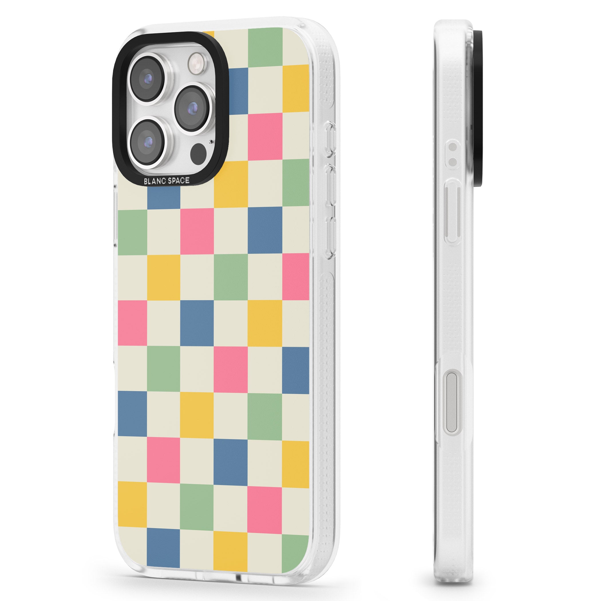 Pastel Multicolor Checkered iPhone 16 Pro Max / 16 Pro Clear Case Impact Air - Blanc Space