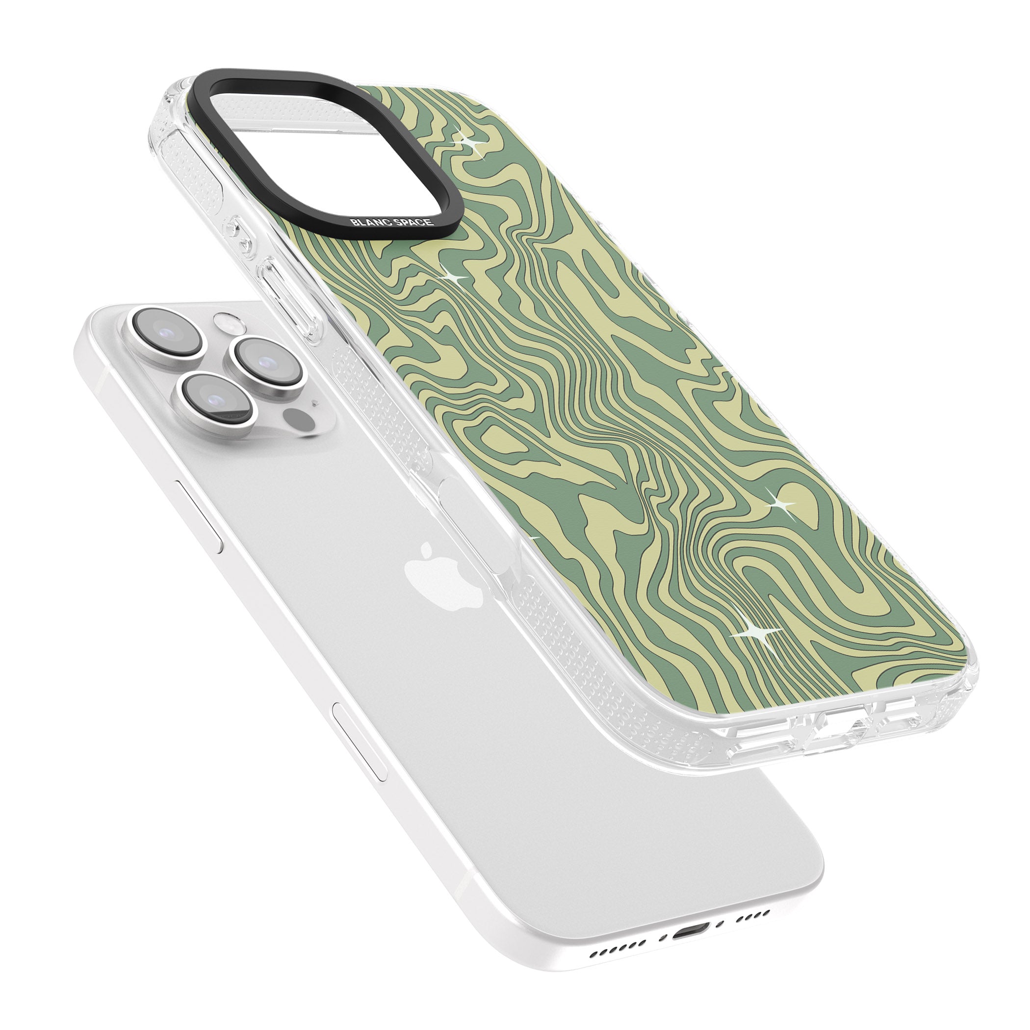 Green Abstract Wave iPhone 16 Pro Max / 16 Pro Clear Case Impact Air - Blanc Space