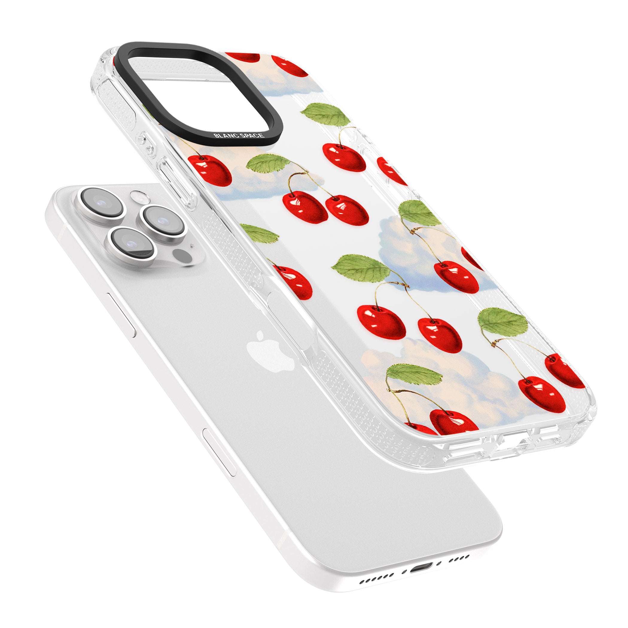 Vintage Cherries & Clouds iPhone 16 Pro Max / 16 Pro Clear Case Impact Air - Blanc Space