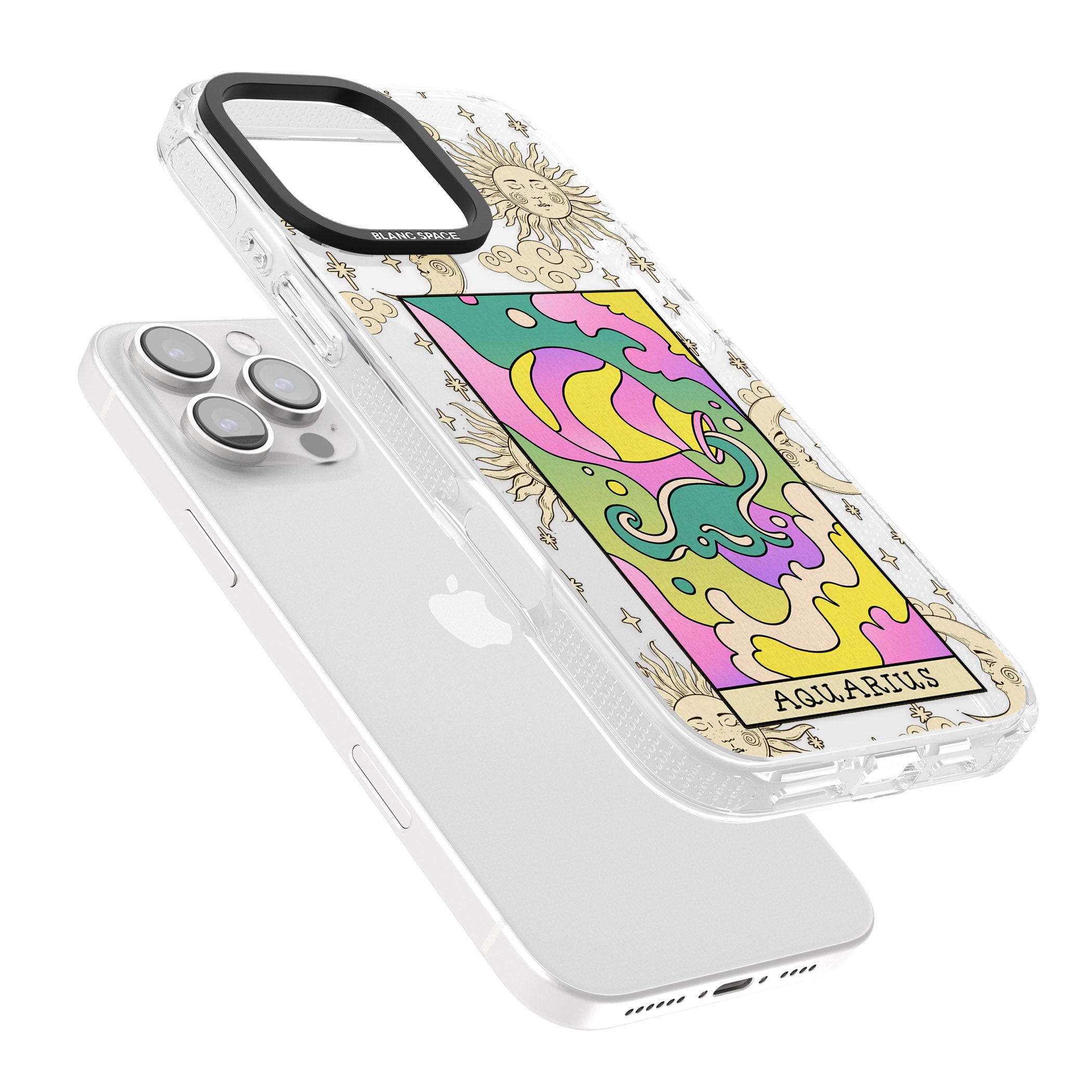 Celestial Zodiac - Aquarius iPhone 16 Pro Max / 16 Pro Clear Case Impact Air - Blanc Space