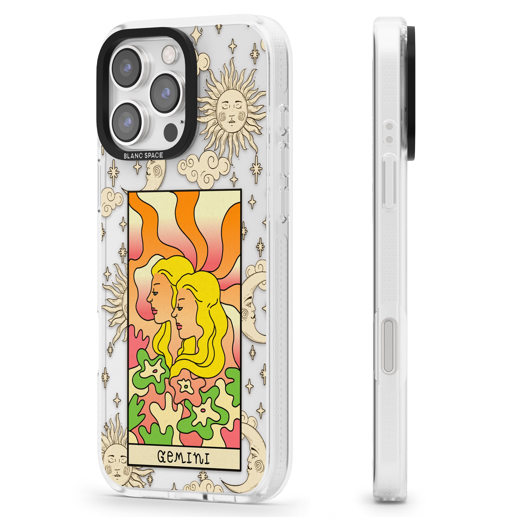 Celestial Zodiac - Gemini iPhone 16 Pro Max / 16 Pro Clear Case Impact Air - Blanc Space