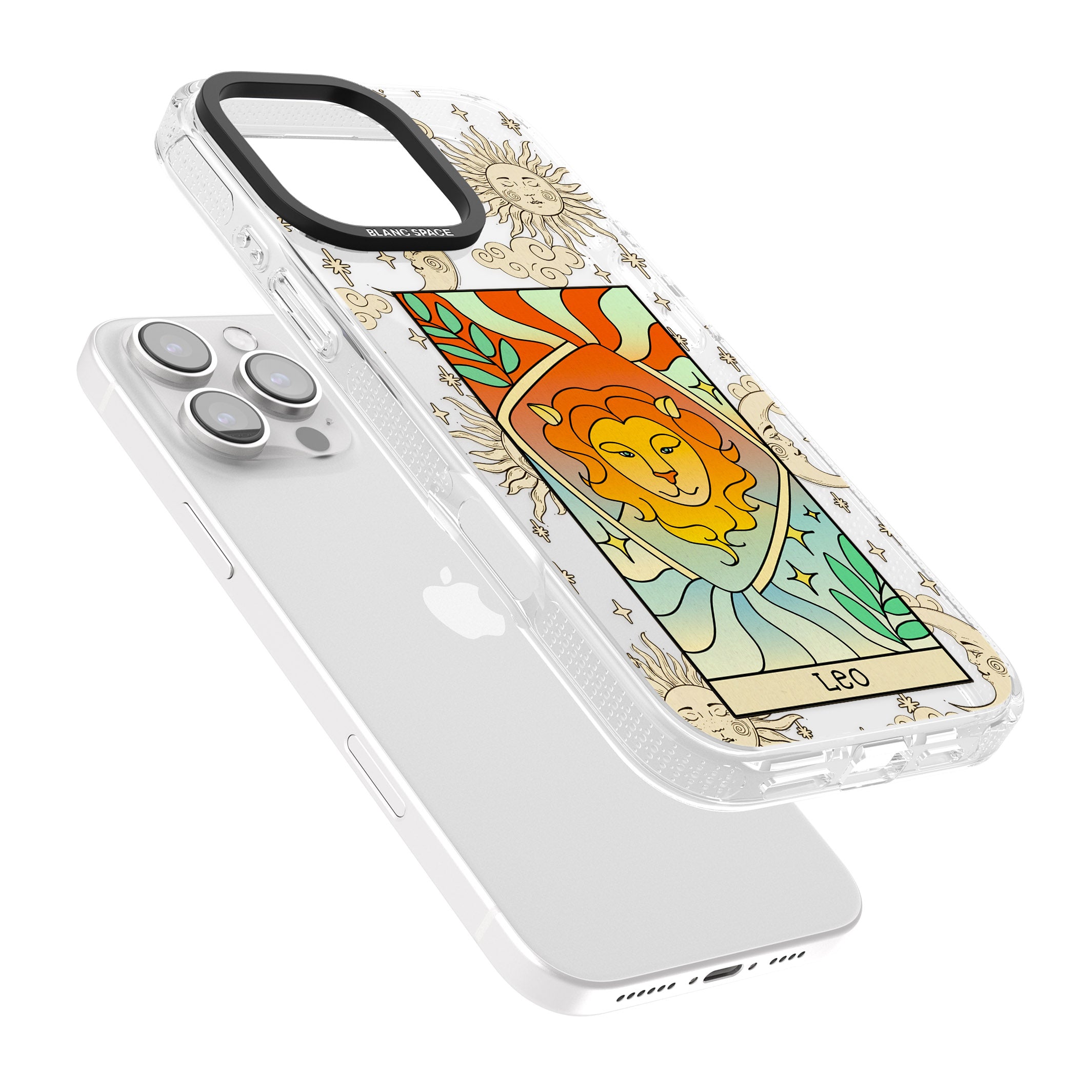 Celestial Zodiac - Leo iPhone 16 Pro Max / 16 Pro Clear Case Impact Air - Blanc Space