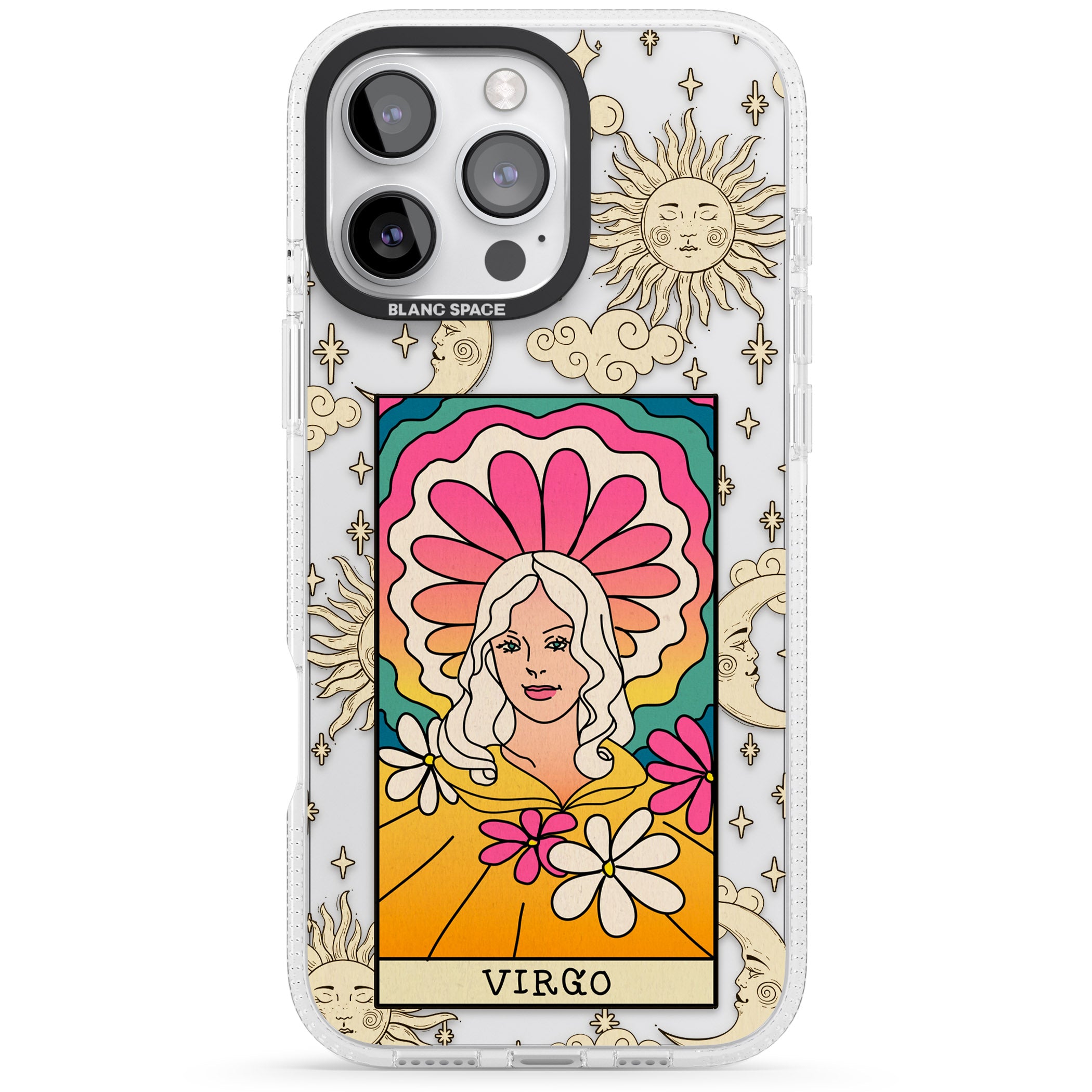Celestial Zodiac - Virgo iPhone 16 Pro Max / 16 Pro Clear Case Impact Air - Blanc Space