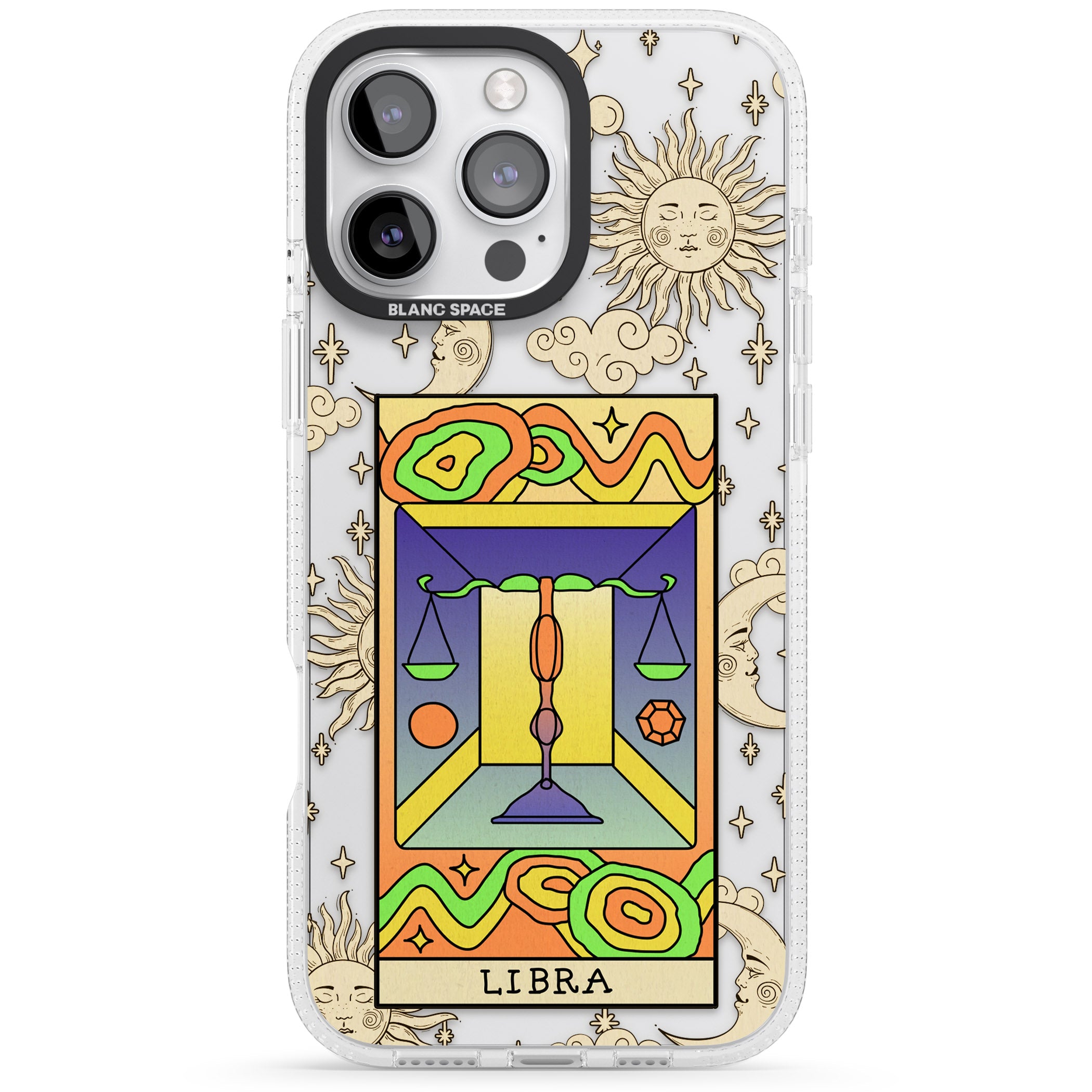Celestial Zodiac - Libra iPhone 16 Pro Max / 16 Pro Clear Case Impact Air - Blanc Space