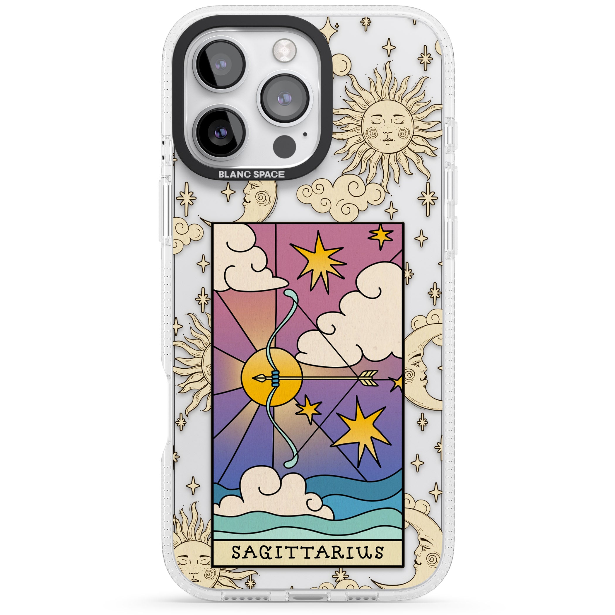 Celestial Zodiac - Sagittarius iPhone 16 Pro Max / 16 Pro Clear Case Impact Air - Blanc Space