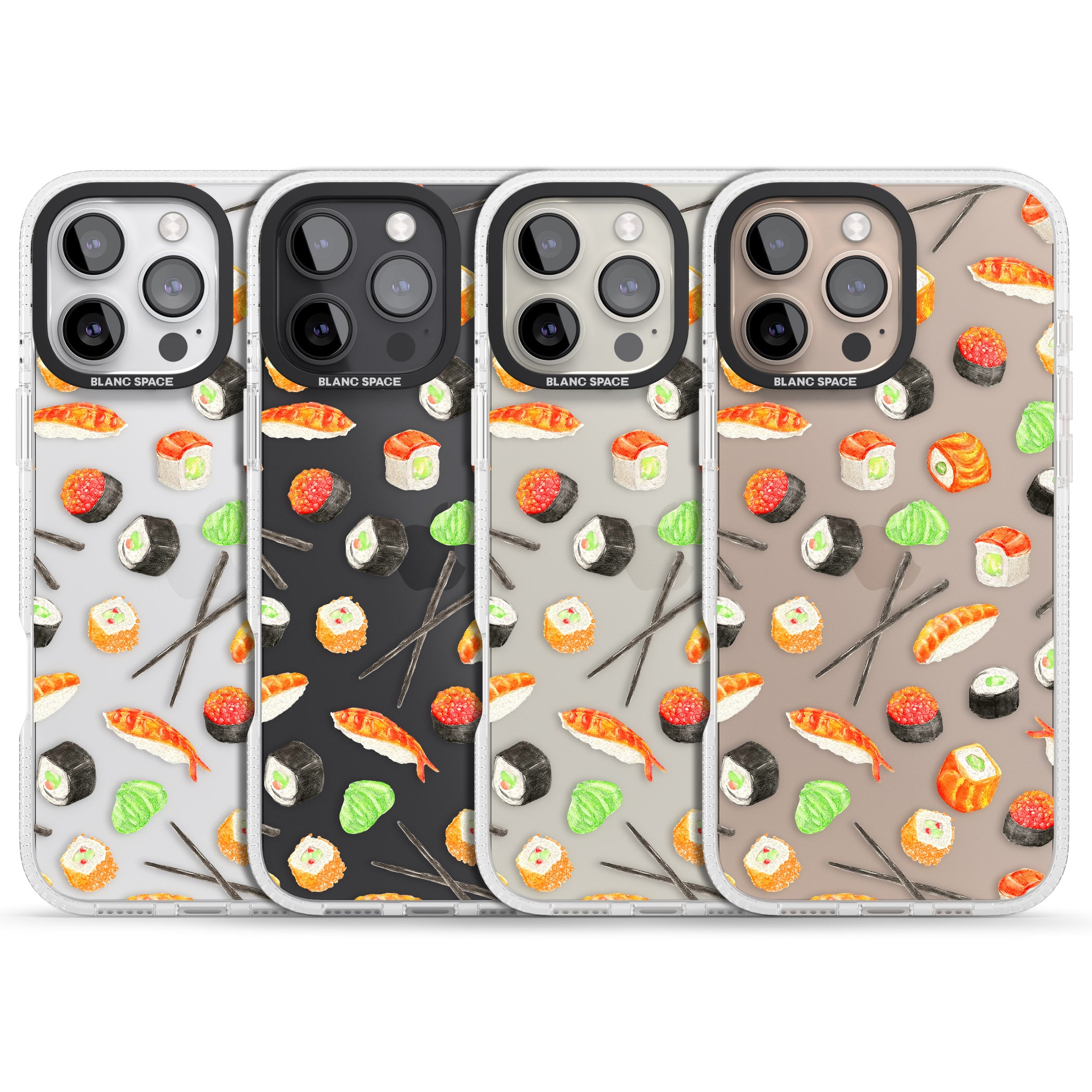 Sushi & Chopsticks Watercolour Pattern iPhone 16 Pro Max / 16 Pro Clear Case Impact Air - Blanc Space