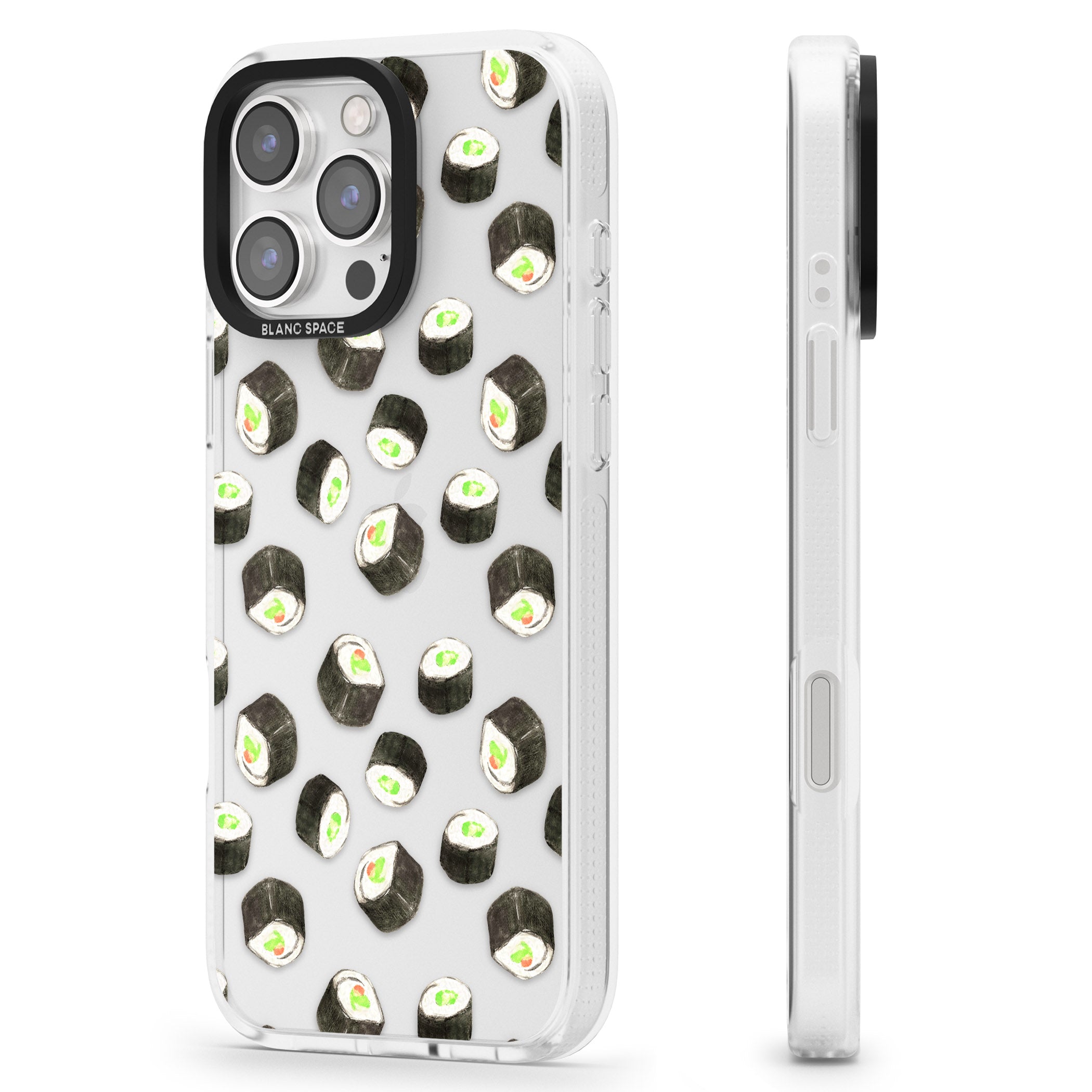 Maki Rolls Sushi Pattern iPhone 16 Pro Max / 16 Pro Clear Case Impact Air - Blanc Space