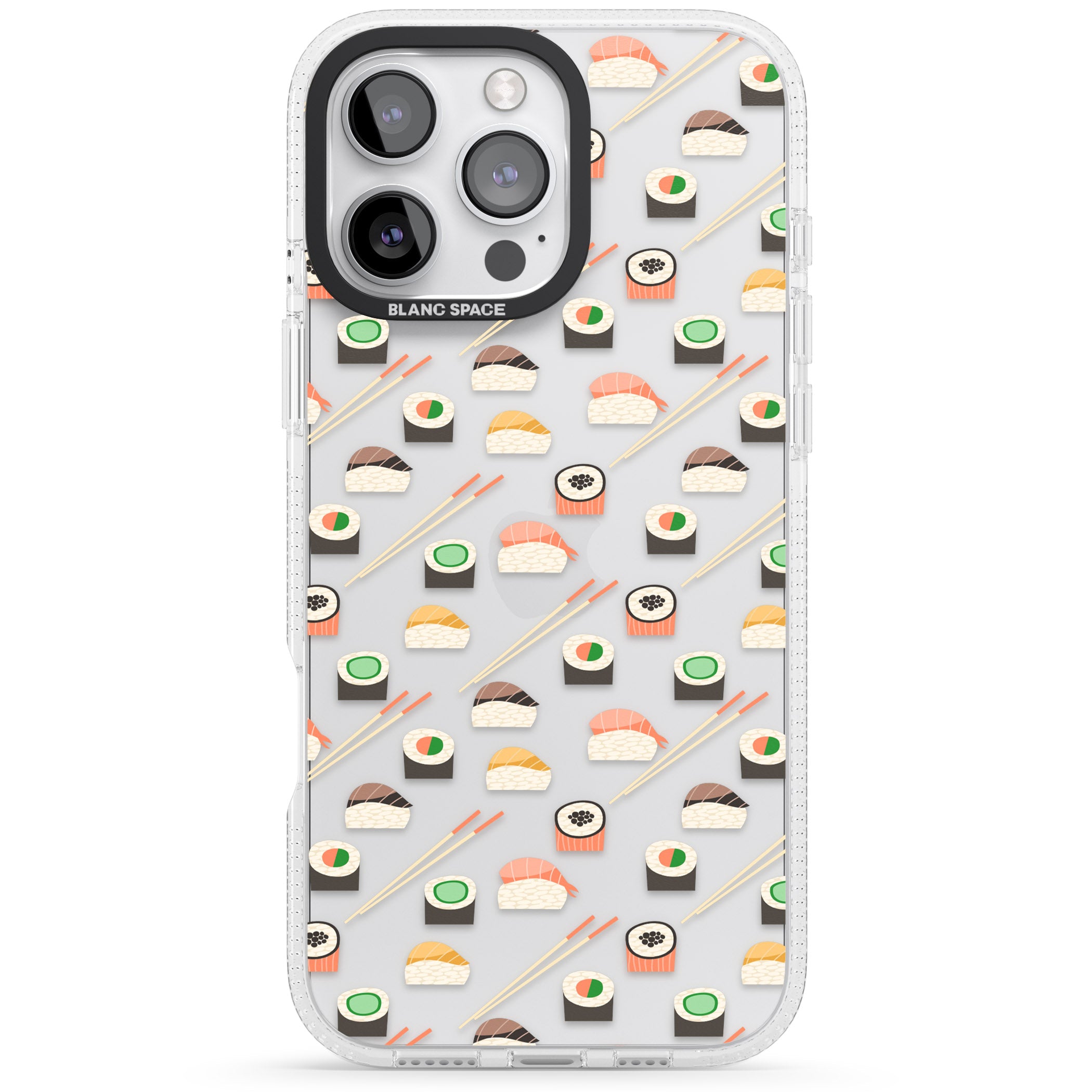 Sushi & Chopsticks Pattern iPhone 16 Pro Max / 16 Pro Clear Case Impact Air - Blanc Space