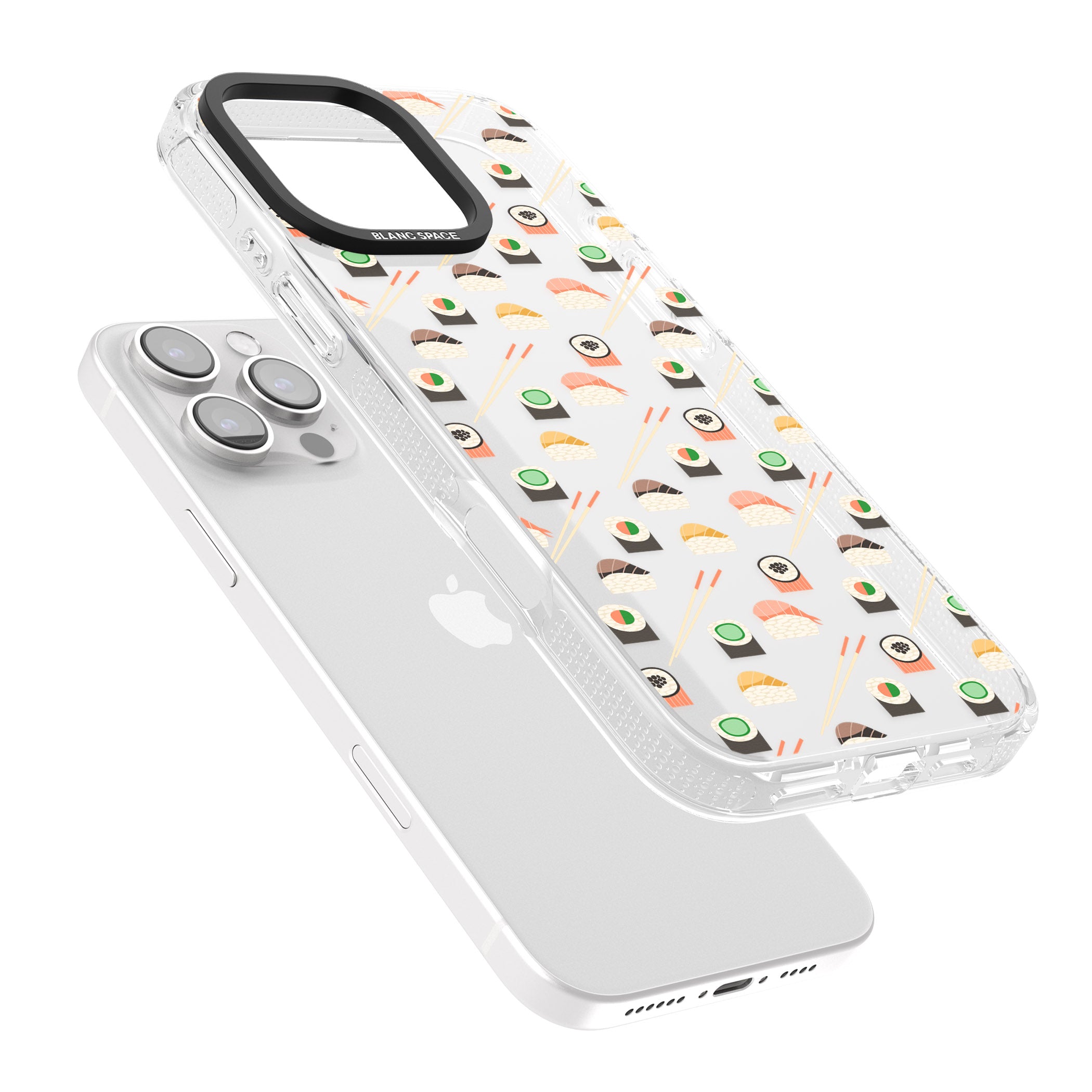 Sushi & Chopsticks Pattern iPhone 16 Pro Max / 16 Pro Clear Case Impact Air - Blanc Space