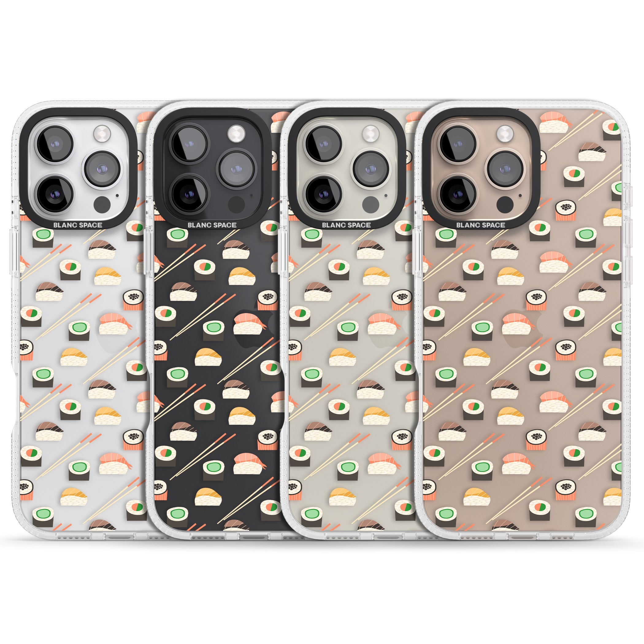 Sushi & Chopsticks Pattern iPhone 16 Pro Max / 16 Pro Clear Case Impact Air - Blanc Space