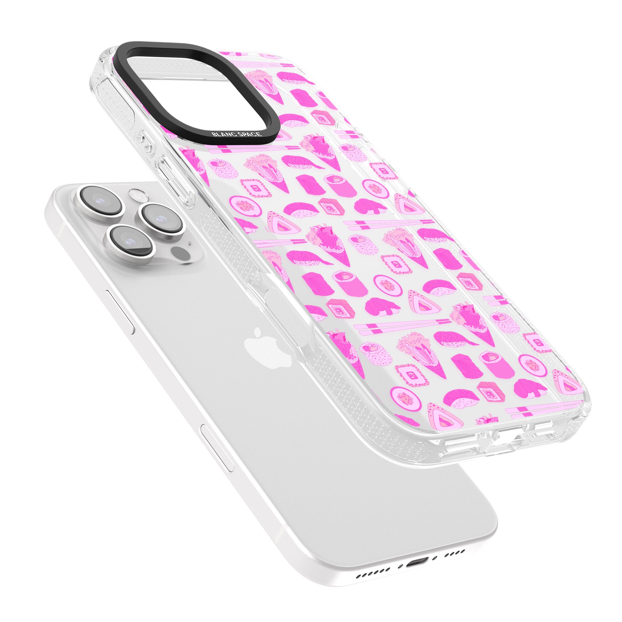 Bright Pink Sushi Pattern iPhone 16 Pro Max / 16 Pro Clear Case Impact Air - Blanc Space