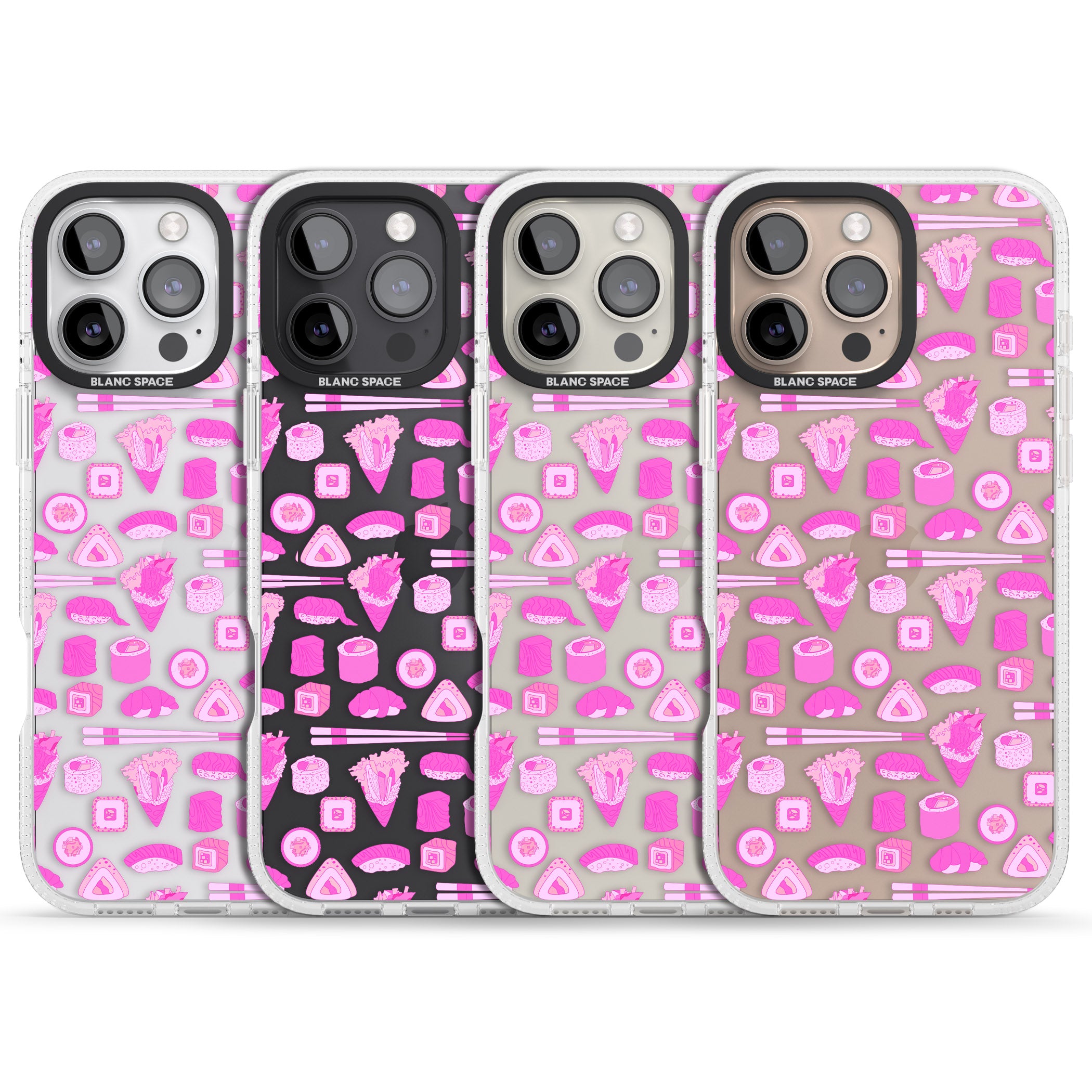 Bright Pink Sushi Pattern iPhone 16 Pro Max / 16 Pro Clear Case Impact Air - Blanc Space