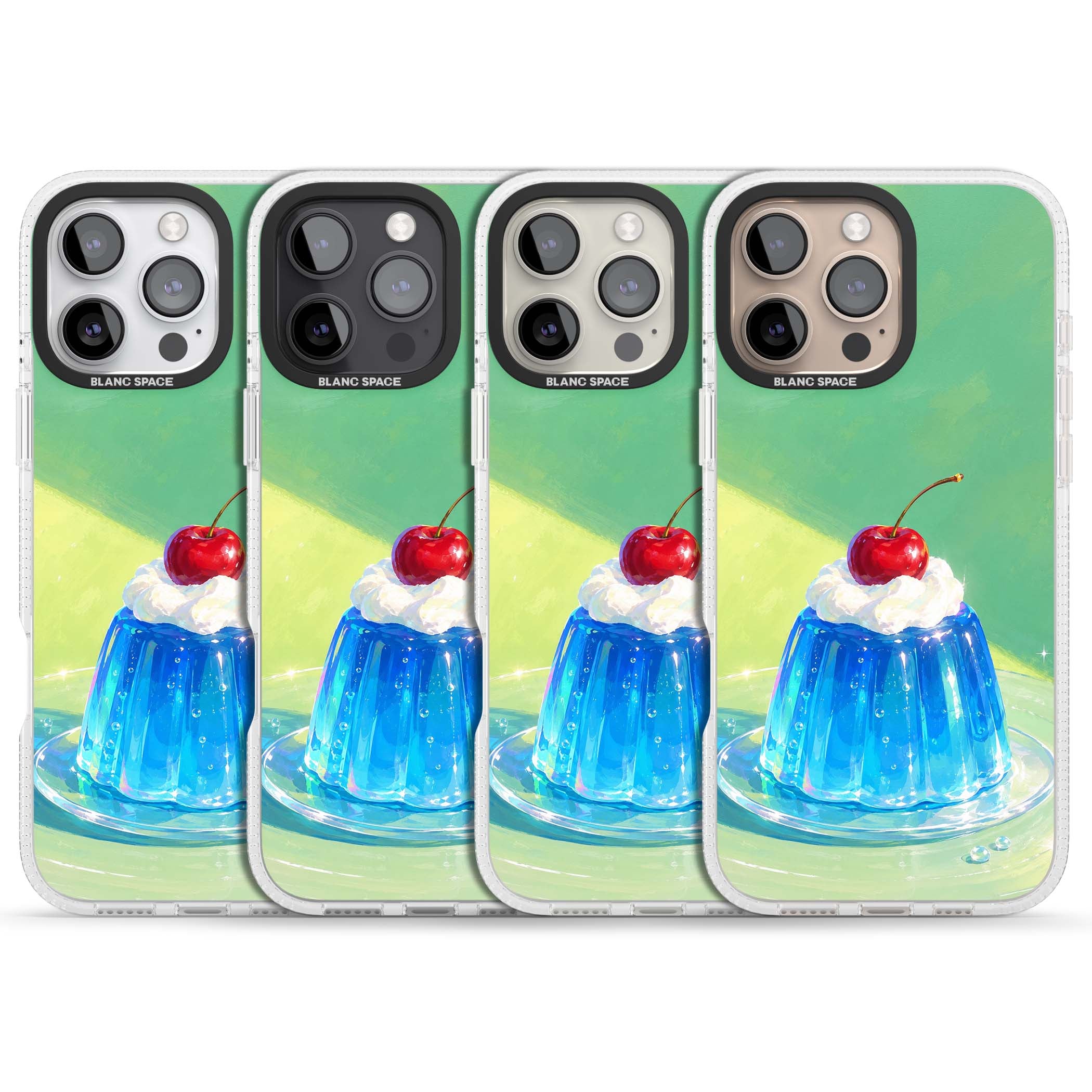 Cherry Jelly kawaii dessert iPhone case featuring blue jelly pudding, whipped cream and a red cherry | Clear Case Impact Air case for iPhone 16 Pro, iPhone 16 Pro Max