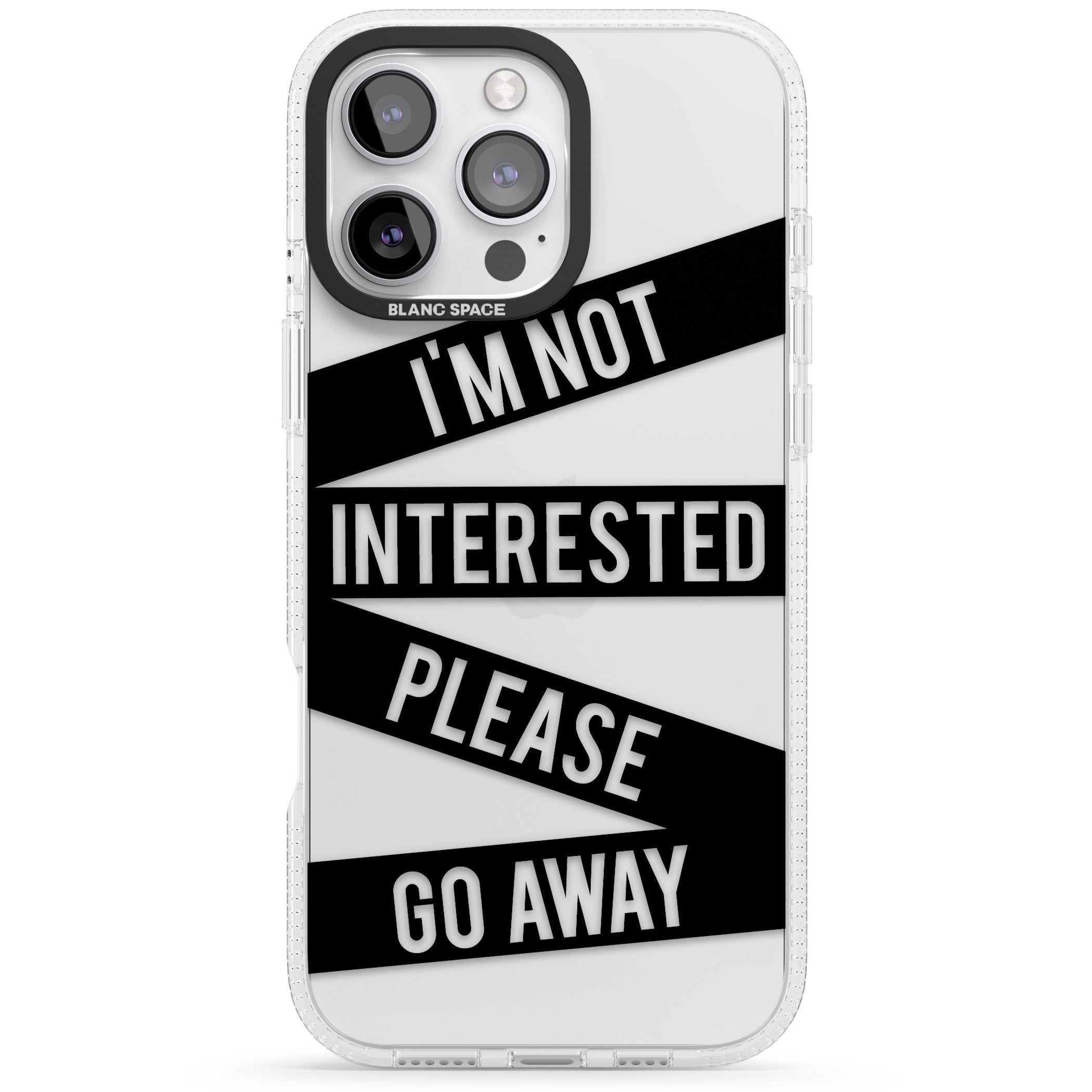 Black Stripes I'm Not Interested iPhone 16 Pro Max / 16 Pro Clear Case Impact Air - Blanc Space