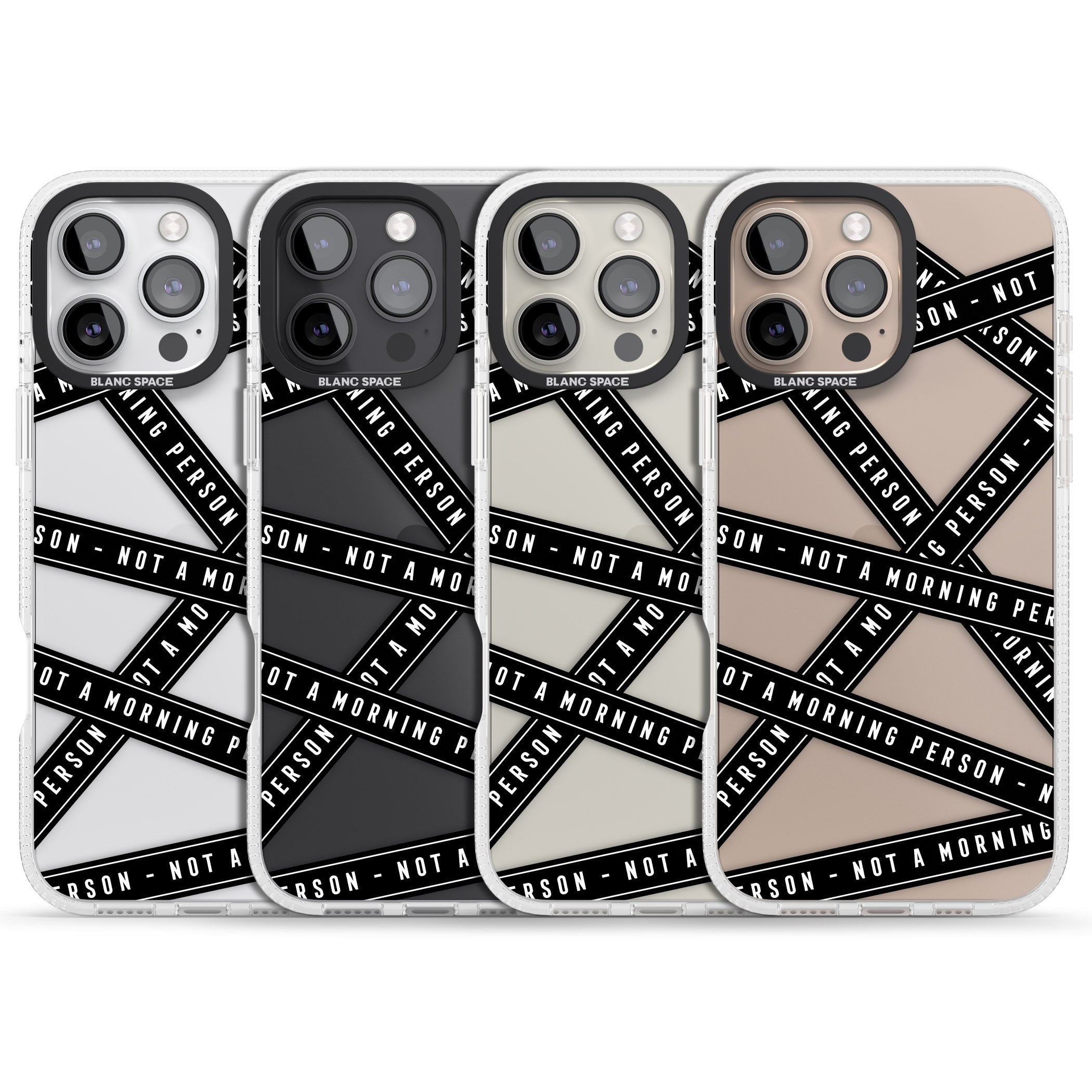 Caution Tape (Clear) Not a Morning Person iPhone 16 Pro Max / 16 Pro Clear Case Impact Air - Blanc Space