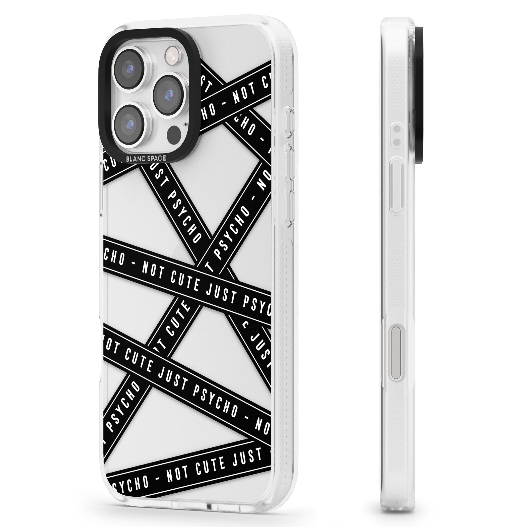 Caution Tape (Clear) Not Cute Just Psycho iPhone 16 Pro Max / 16 Pro Clear Case Impact Air - Blanc Space
