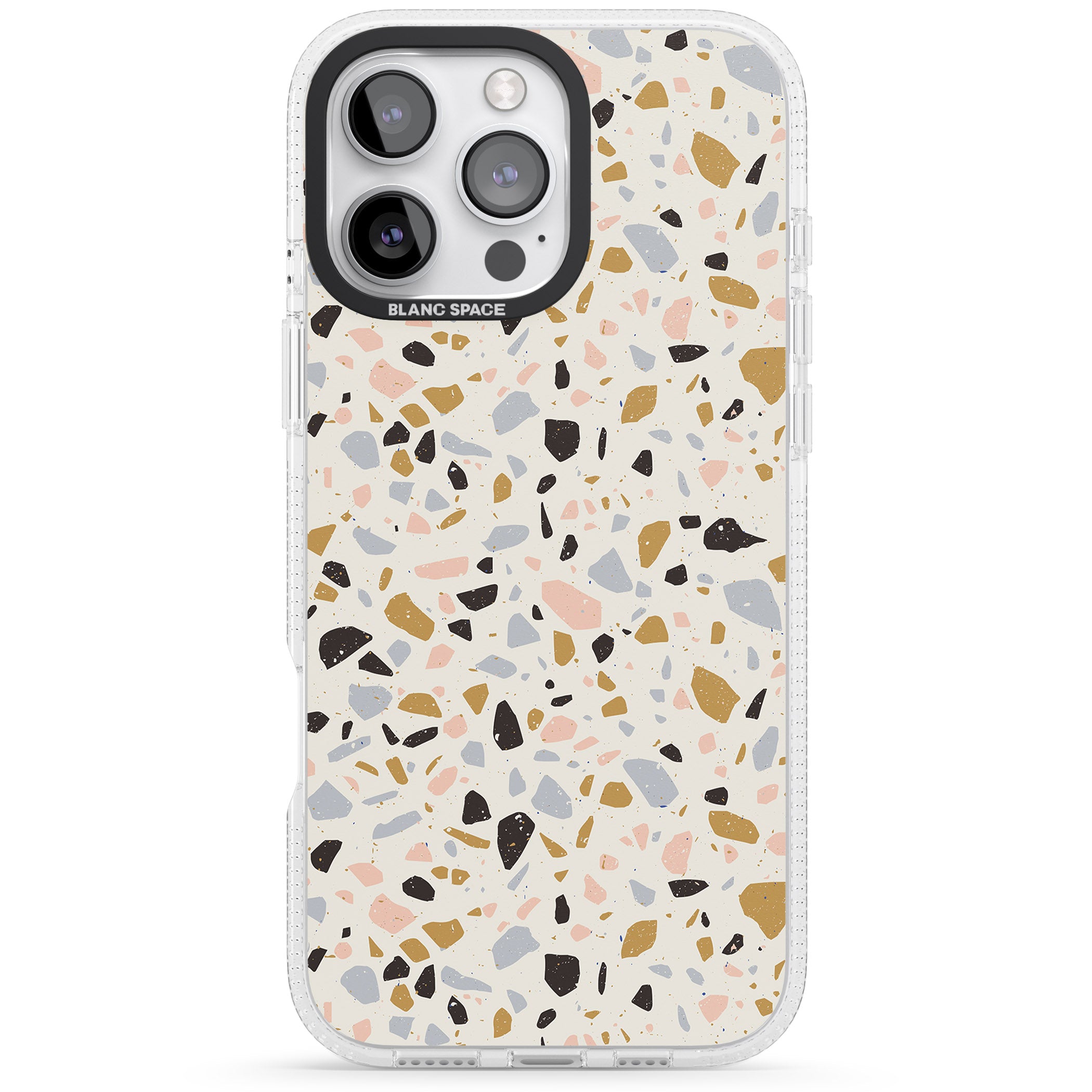Pale Pink, Blue, & Mocha Terrazzo Pattern iPhone 16 Pro Max / 16 Pro Clear Case Impact Air - Blanc Space