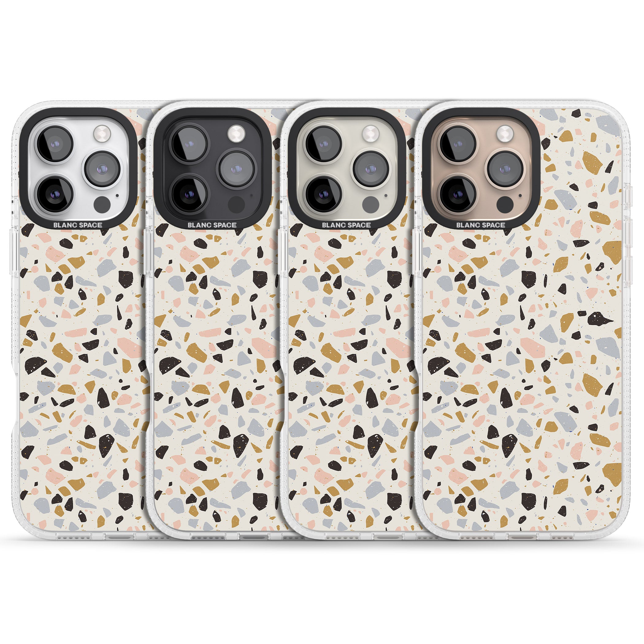 Pale Pink, Blue, & Mocha Terrazzo Pattern iPhone 16 Pro Max / 16 Pro Clear Case Impact Air - Blanc Space
