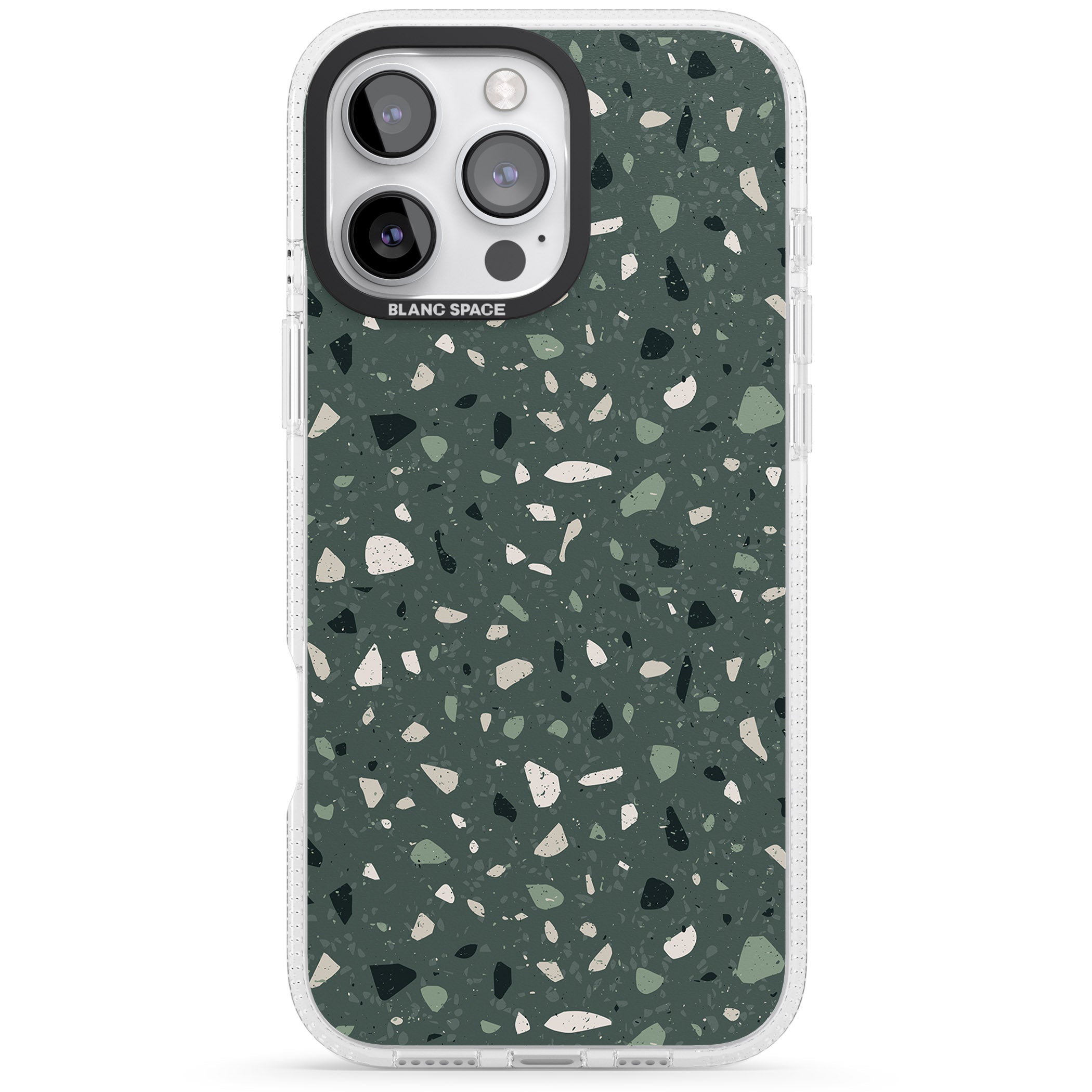 Green & Cream Terrazzo Pattern iPhone 16 Pro Max / 16 Pro Clear Case Impact Air - Blanc Space