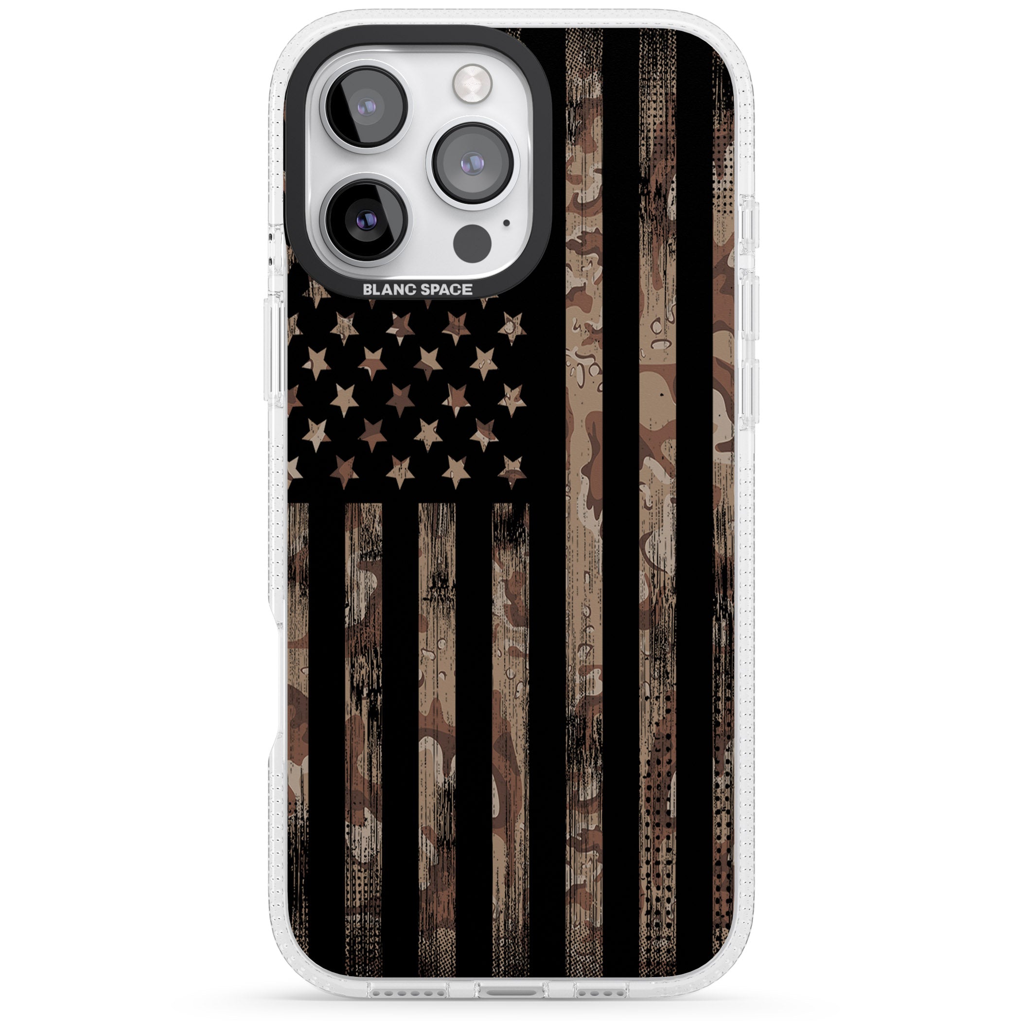 American Flag Camo iPhone 16 Pro Max / 16 Pro Clear Case Impact Air - Blanc Space