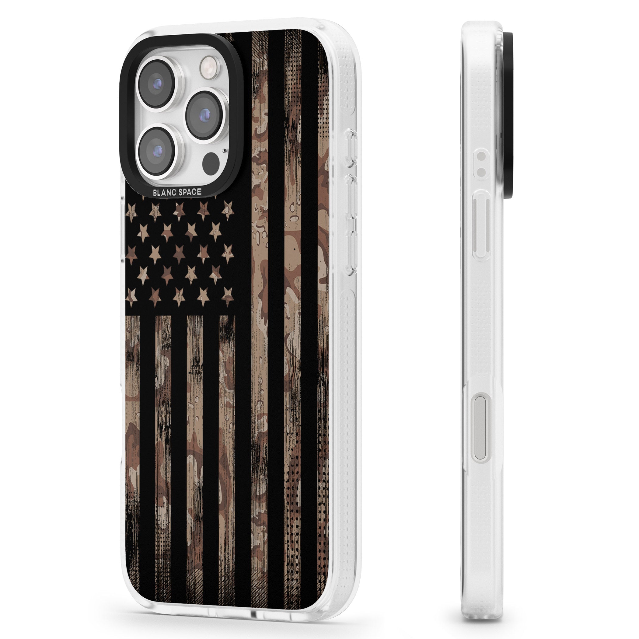 American Flag Camo iPhone 16 Pro Max / 16 Pro Clear Case Impact Air - Blanc Space