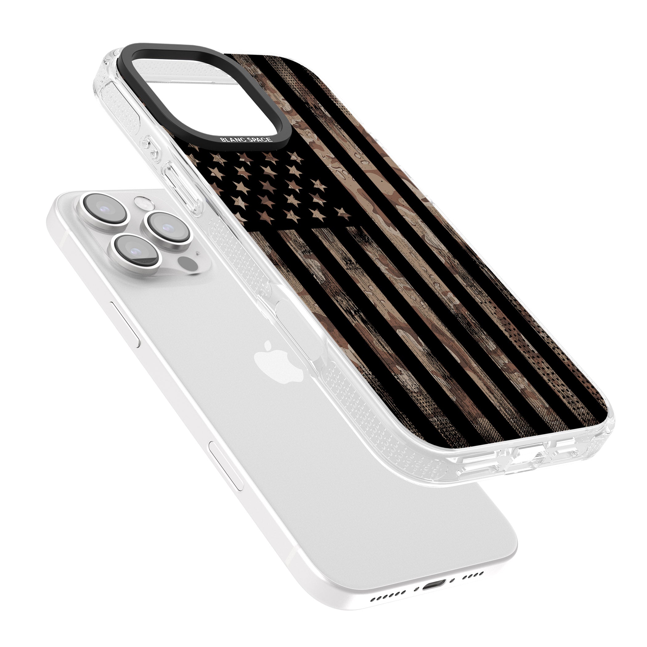 American Flag Camo iPhone 16 Pro Max / 16 Pro Clear Case Impact Air - Blanc Space