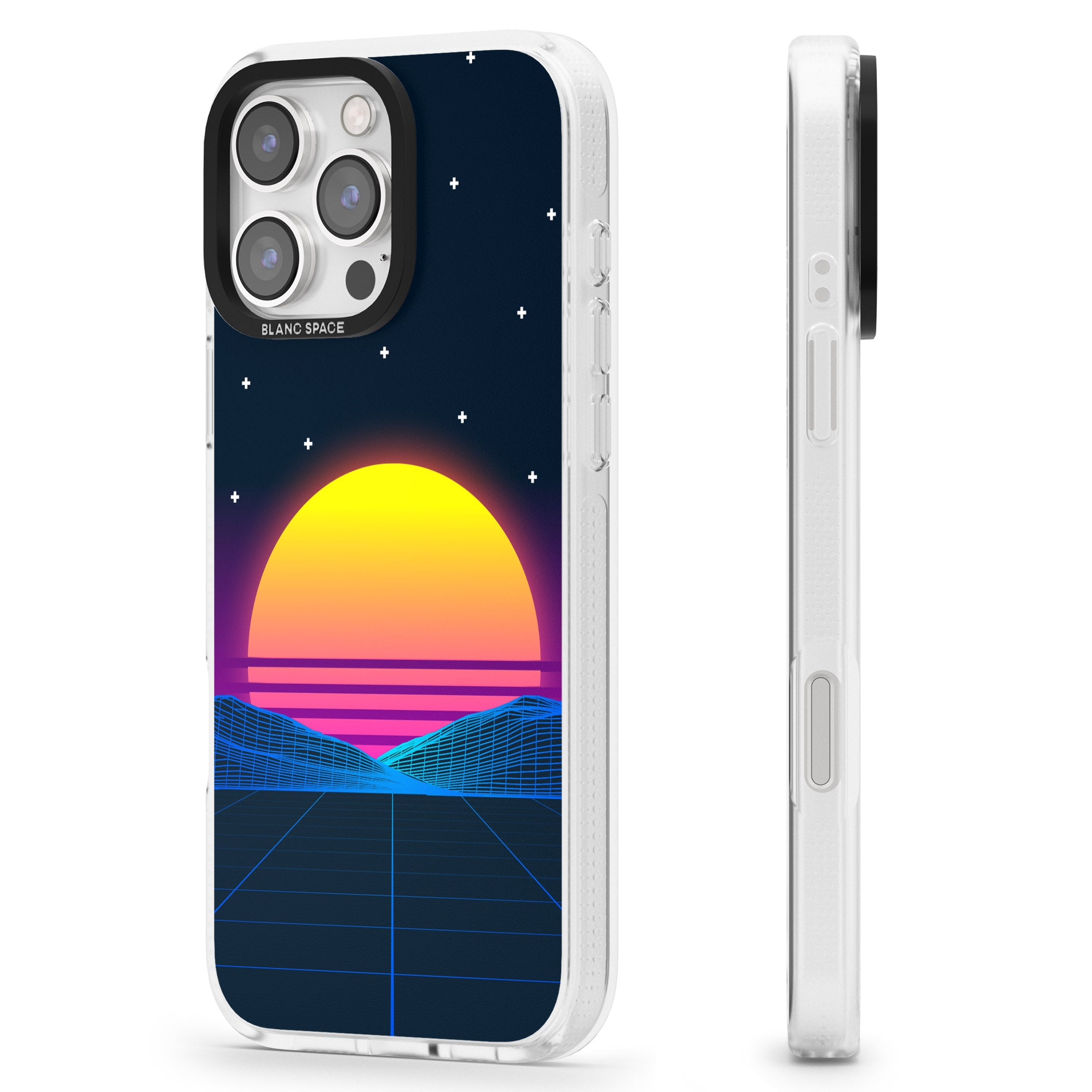 Retro Sunset Vaporwave iPhone 16 Pro Max / 16 Pro Clear Case Impact Air - Blanc Space
