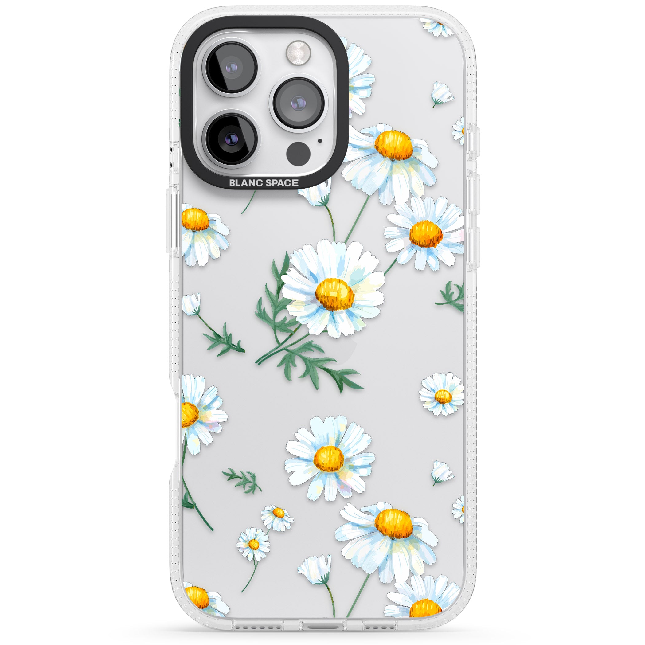 Vintage Painted Daisies iPhone 16 Pro Max / 16 Pro Clear Case Impact Air - Blanc Space