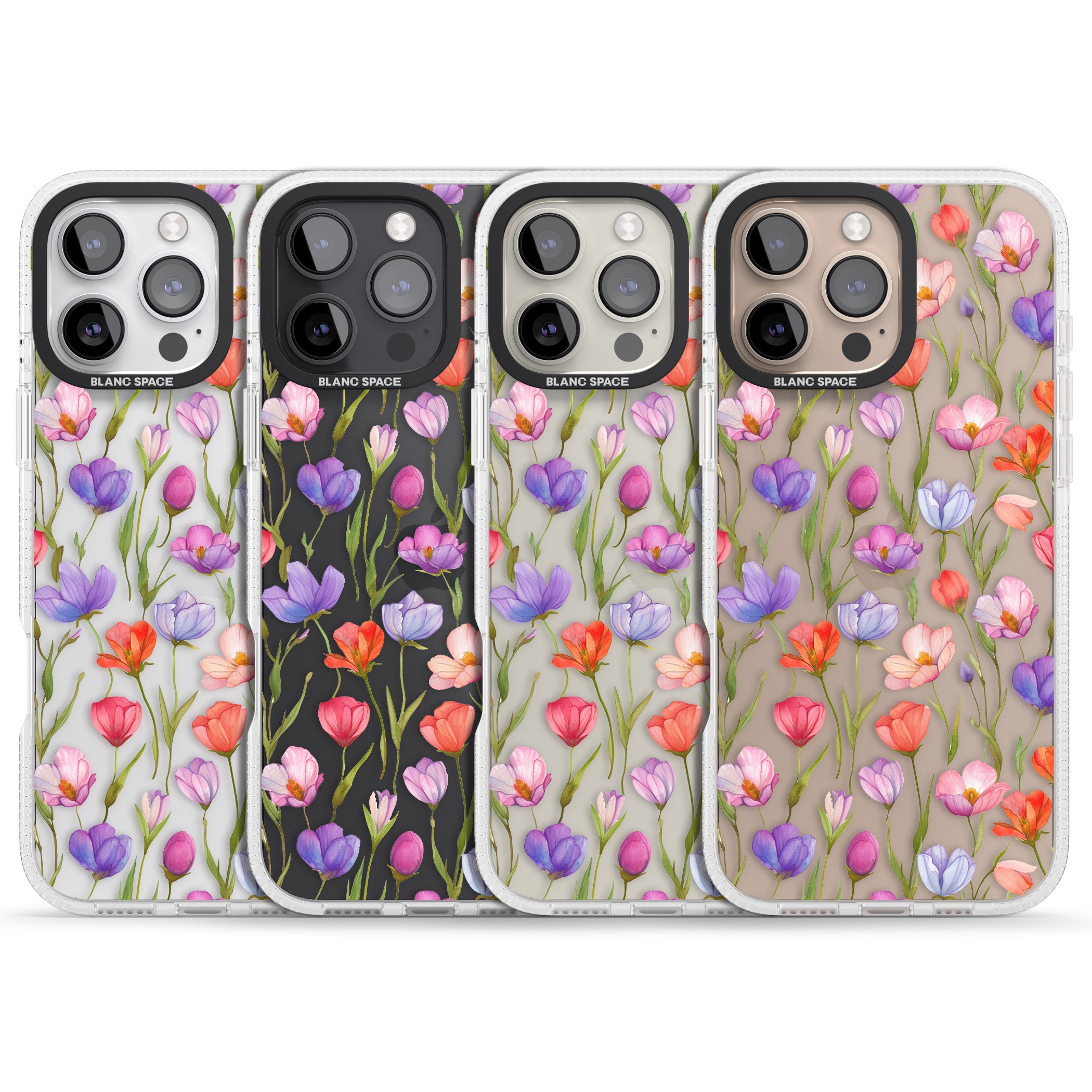 Red, Pink & Purple Flowers iPhone 16 Pro Max / 16 Pro Clear Case Impact Air - Blanc Space