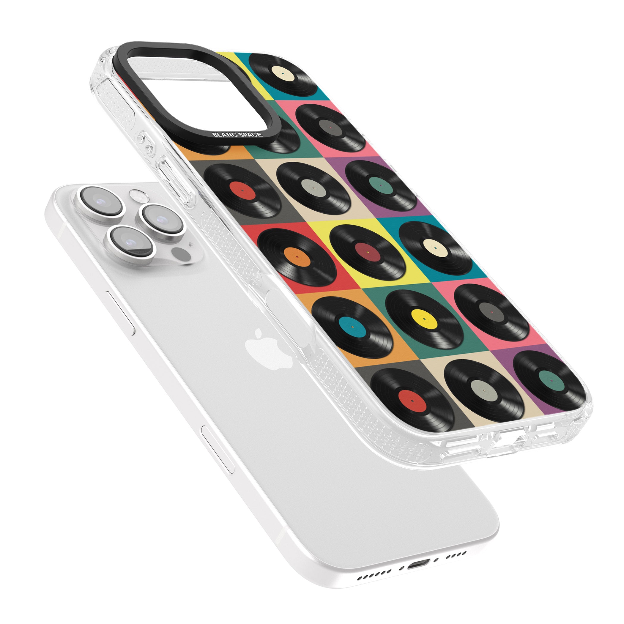 Vinyl Record Pattern iPhone 16 Pro Max / 16 Pro Clear Case Impact Air - Blanc Space