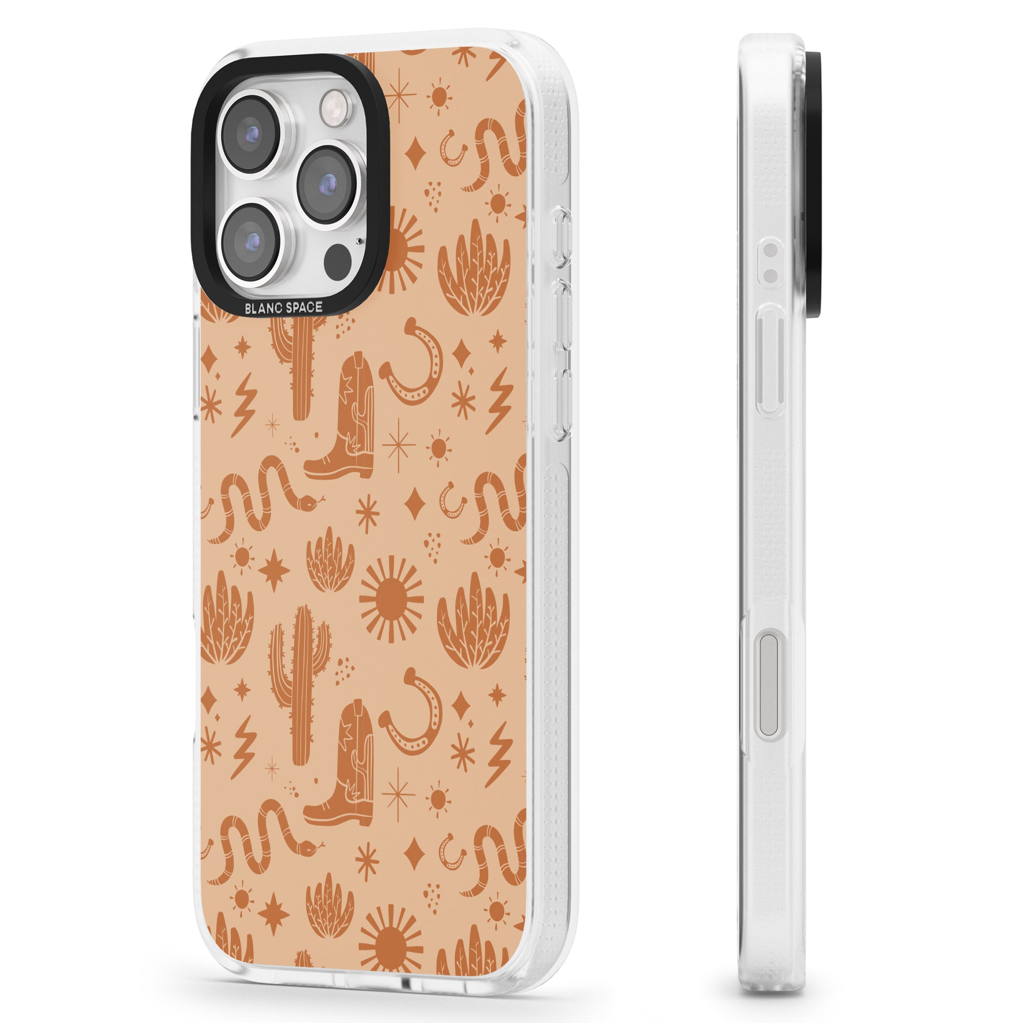 Wild West Pattern iPhone 16 Pro Max / 16 Pro Clear Case Impact Air - Blanc Space