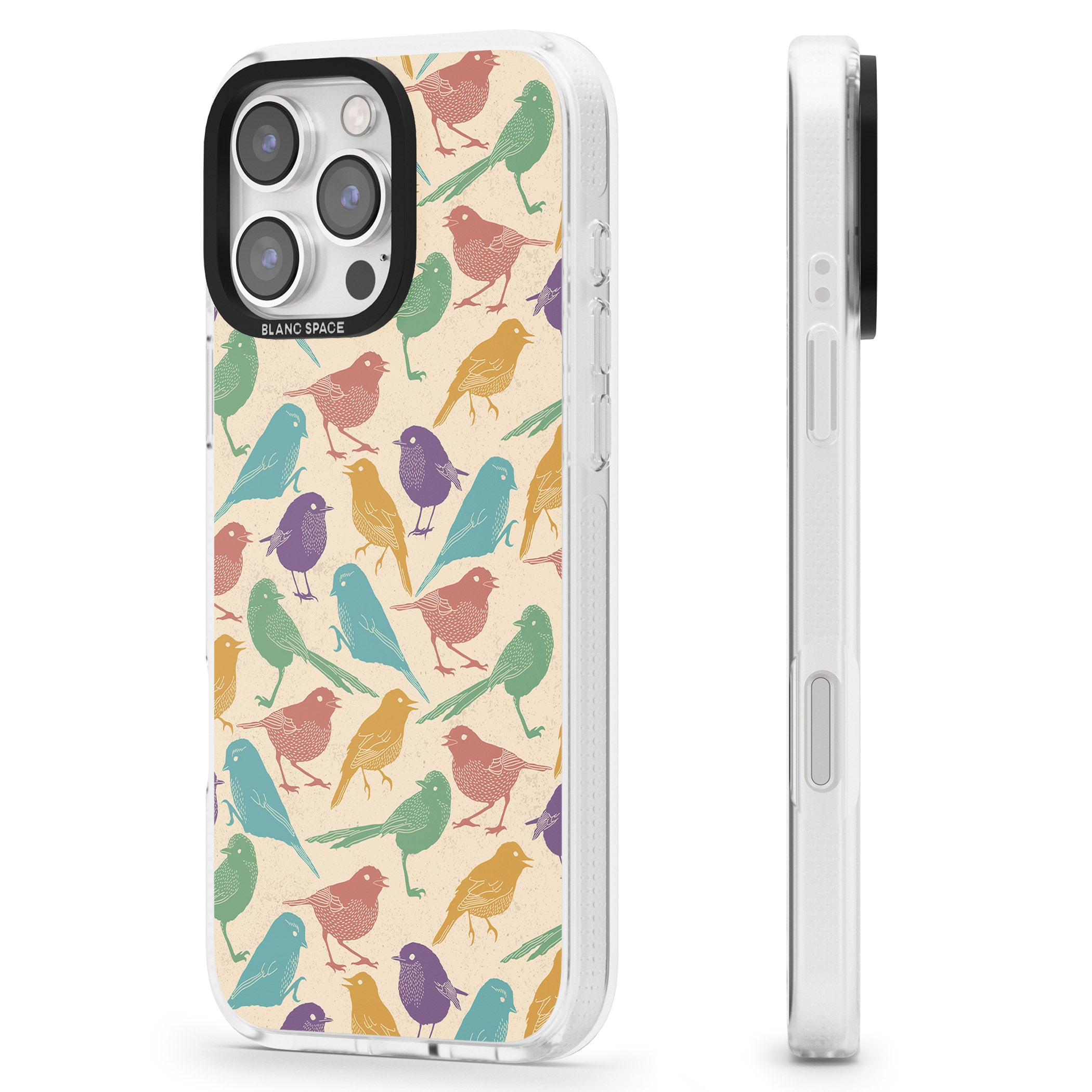 Colourful Feathered Friends Bird iPhone 16 Pro Max / 16 Pro Clear Case Impact Air - Blanc Space