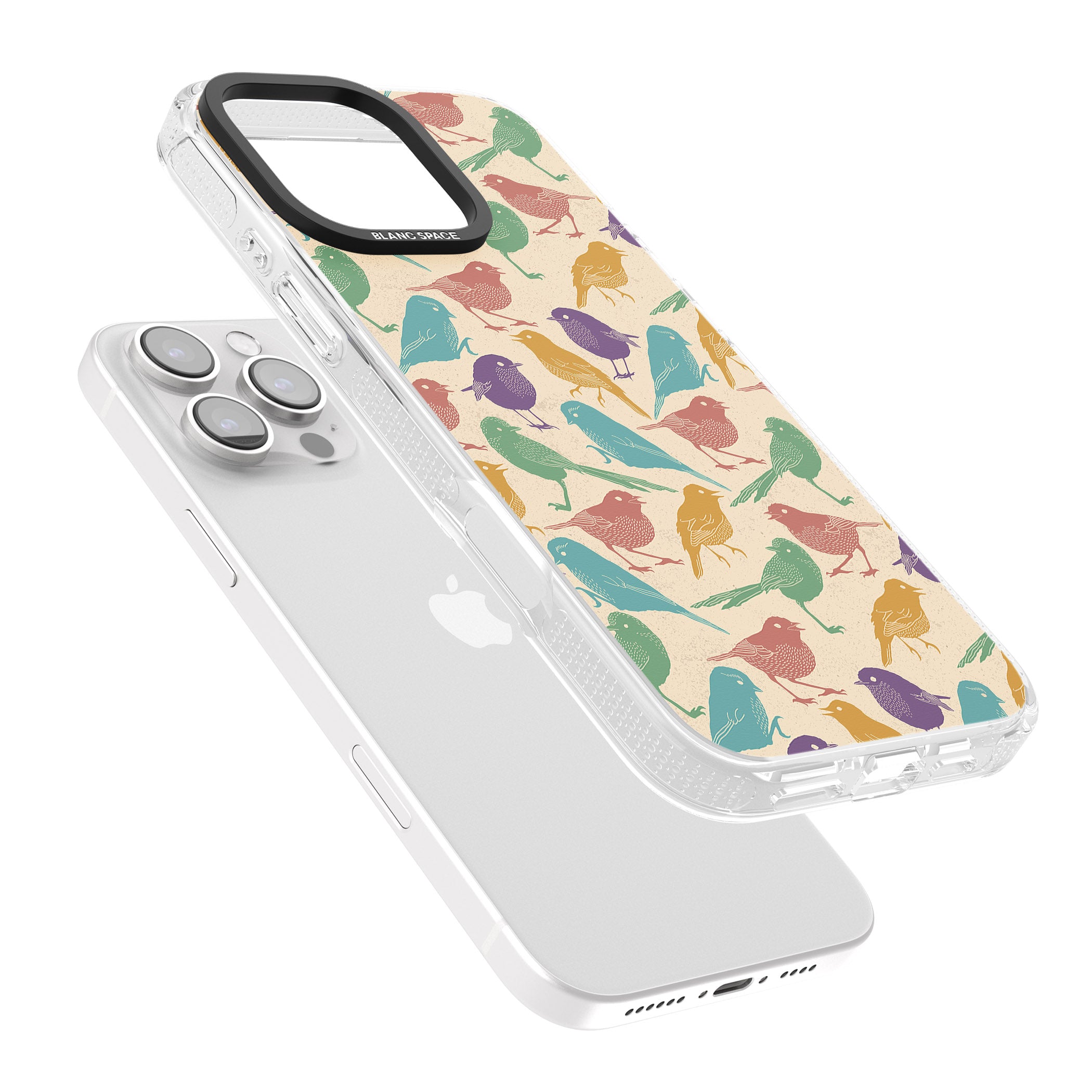 Colourful Feathered Friends Bird iPhone 16 Pro Max / 16 Pro Clear Case Impact Air - Blanc Space