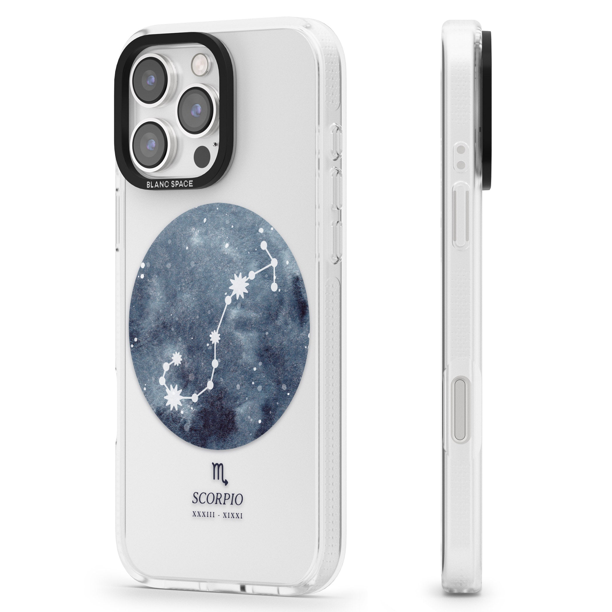 Scorpio Zodiac Transparent Design - Blue iPhone 16 Pro Max / 16 Pro Clear Case Impact Air - Blanc Space