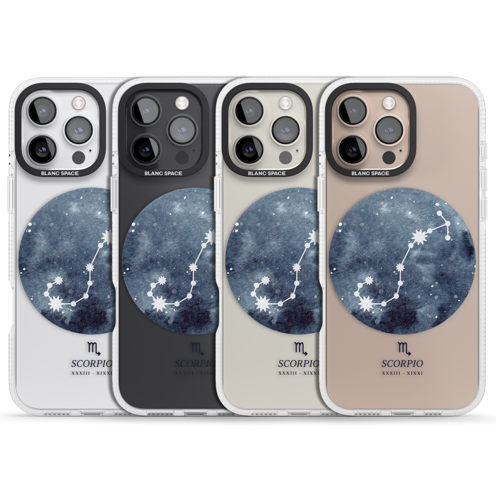 Scorpio Zodiac Transparent Design - Blue iPhone 16 Pro Max / 16 Pro Clear Case Impact Air - Blanc Space