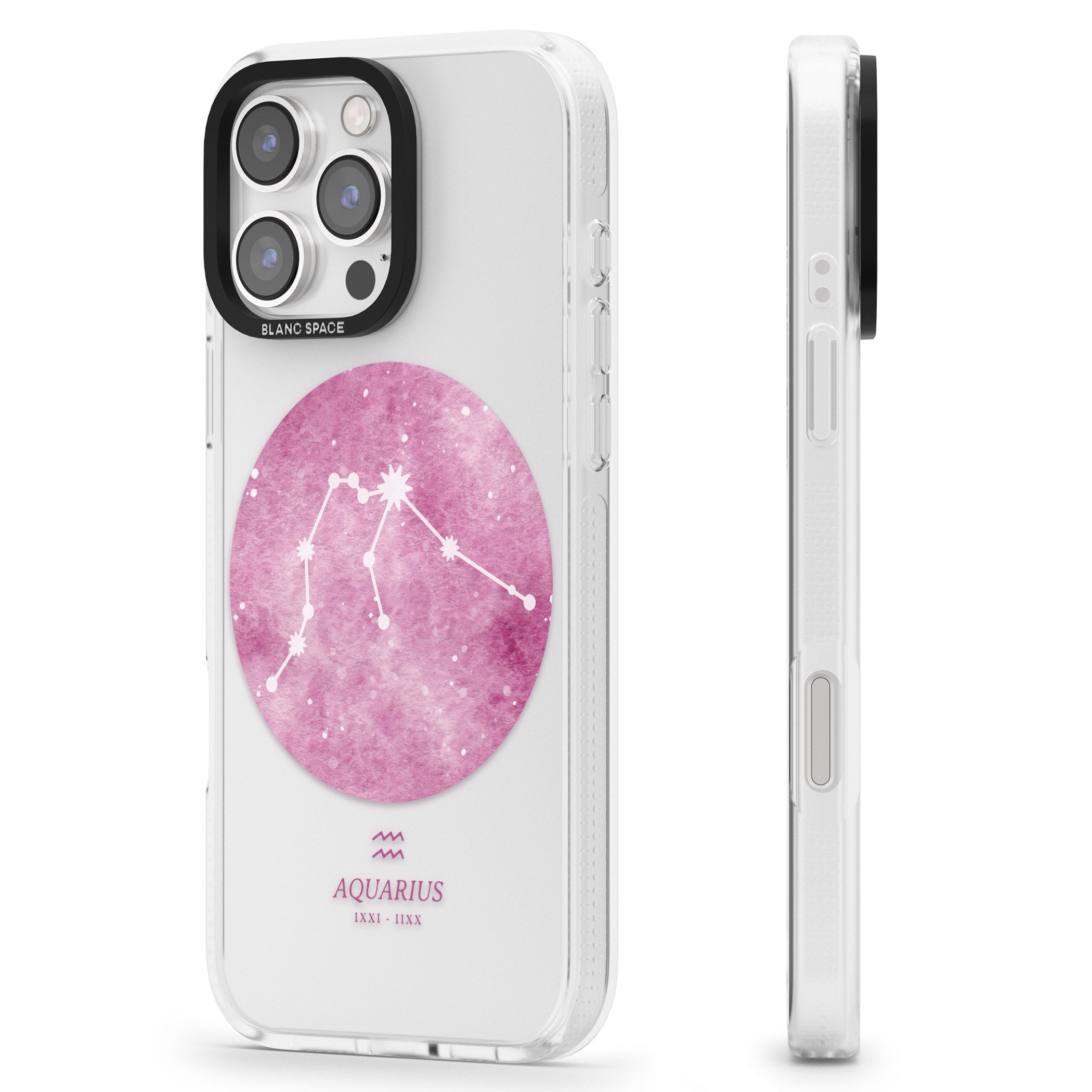 Aquarius Zodiac Transparent Design - Pink iPhone 16 Pro Max / 16 Pro Clear Case Impact Air - Blanc Space