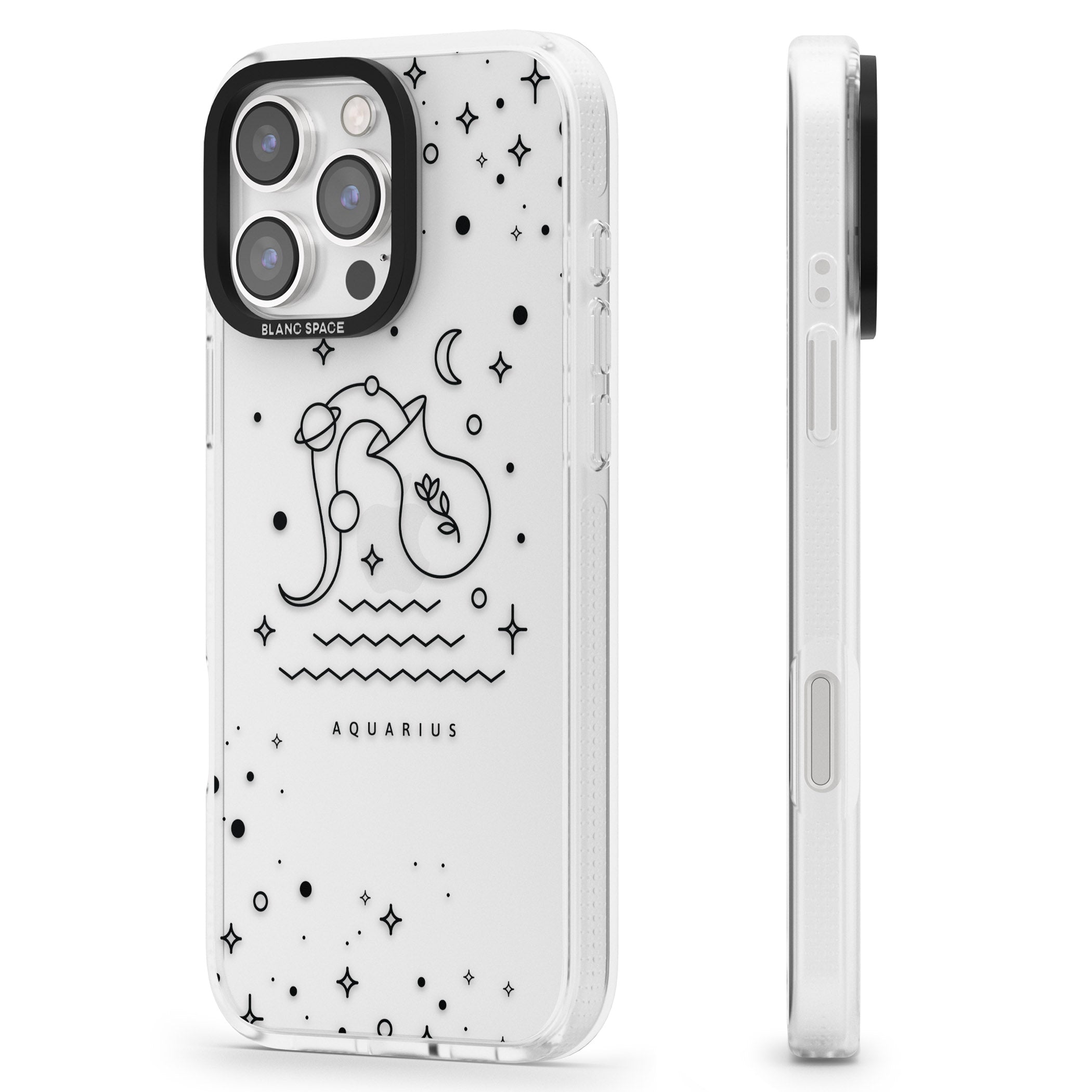 Aquarius Emblem - Transparent Design iPhone 16 Pro Max / 16 Pro Clear Case Impact Air - Blanc Space