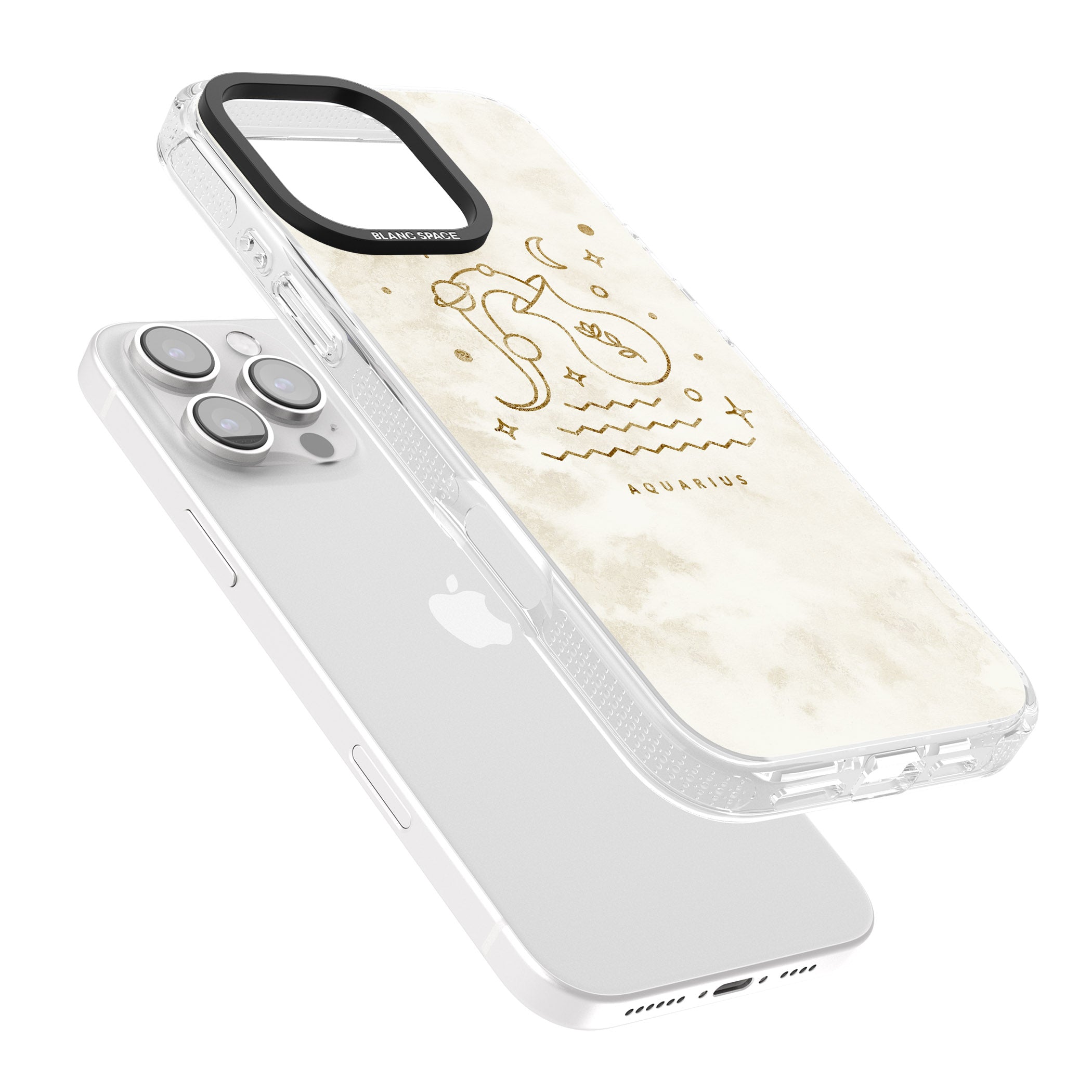 Aquarius Emblem - Solid Gold Marbled Design iPhone 16 Pro Max / 16 Pro Clear Case Impact Air - Blanc Space