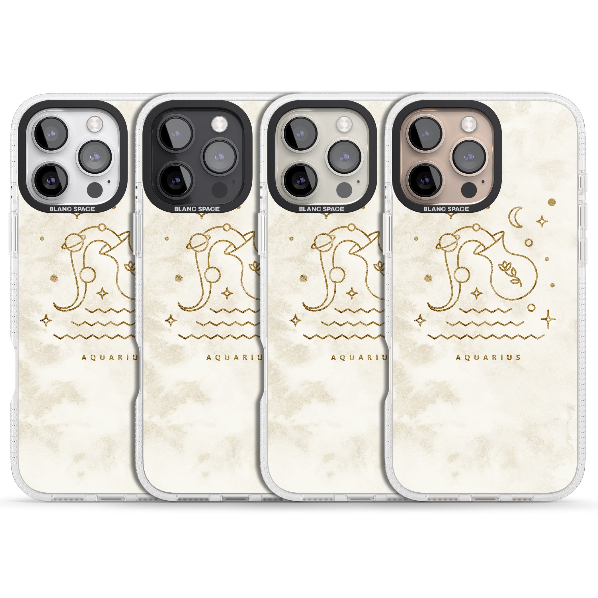 Aquarius Emblem - Solid Gold Marbled Design iPhone 16 Pro Max / 16 Pro Clear Case Impact Air - Blanc Space