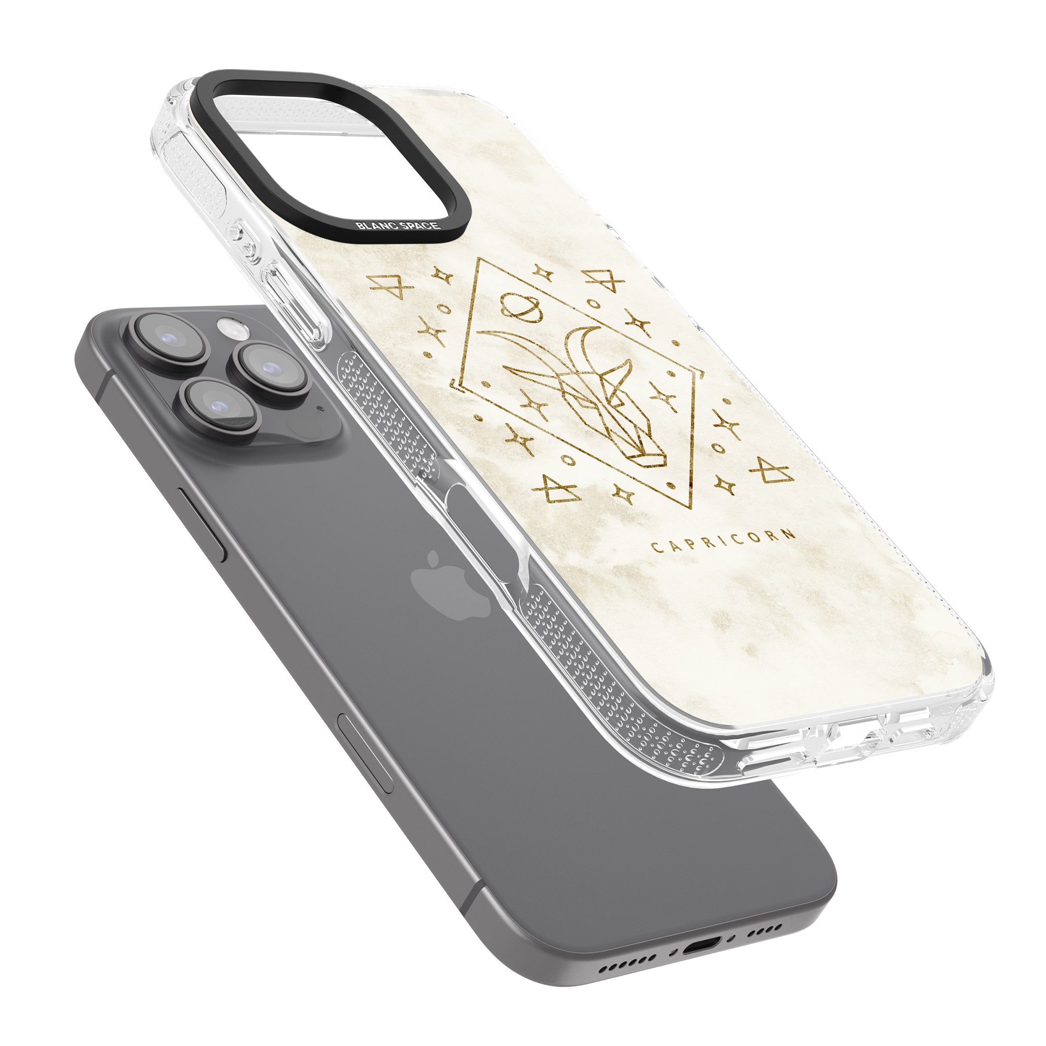Capricorn Emblem - Solid Gold Marbled Design iPhone 16 Pro Max / 16 Pro Clear Case Impact Air - Blanc Space