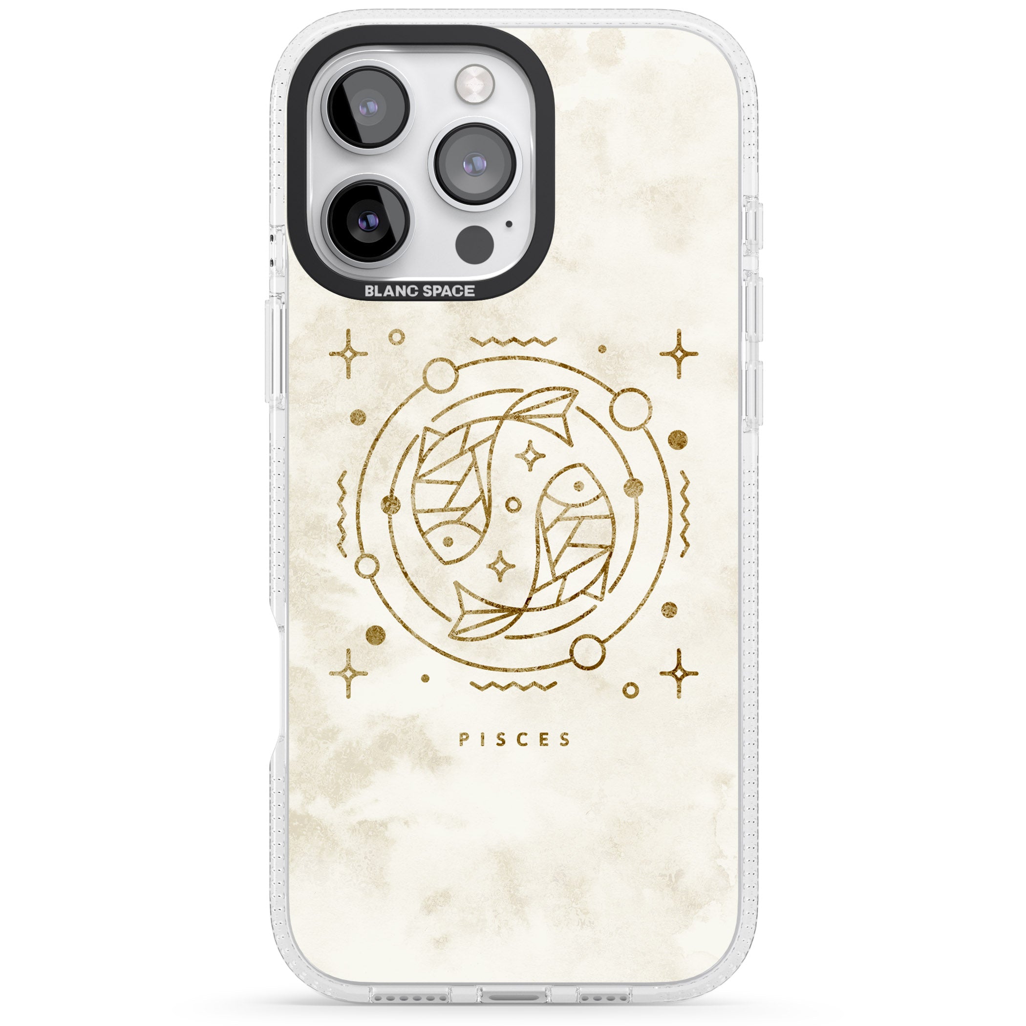 Pisces Emblem - Solid Gold Marbled Design iPhone 16 Pro Max / 16 Pro Clear Case Impact Air - Blanc Space