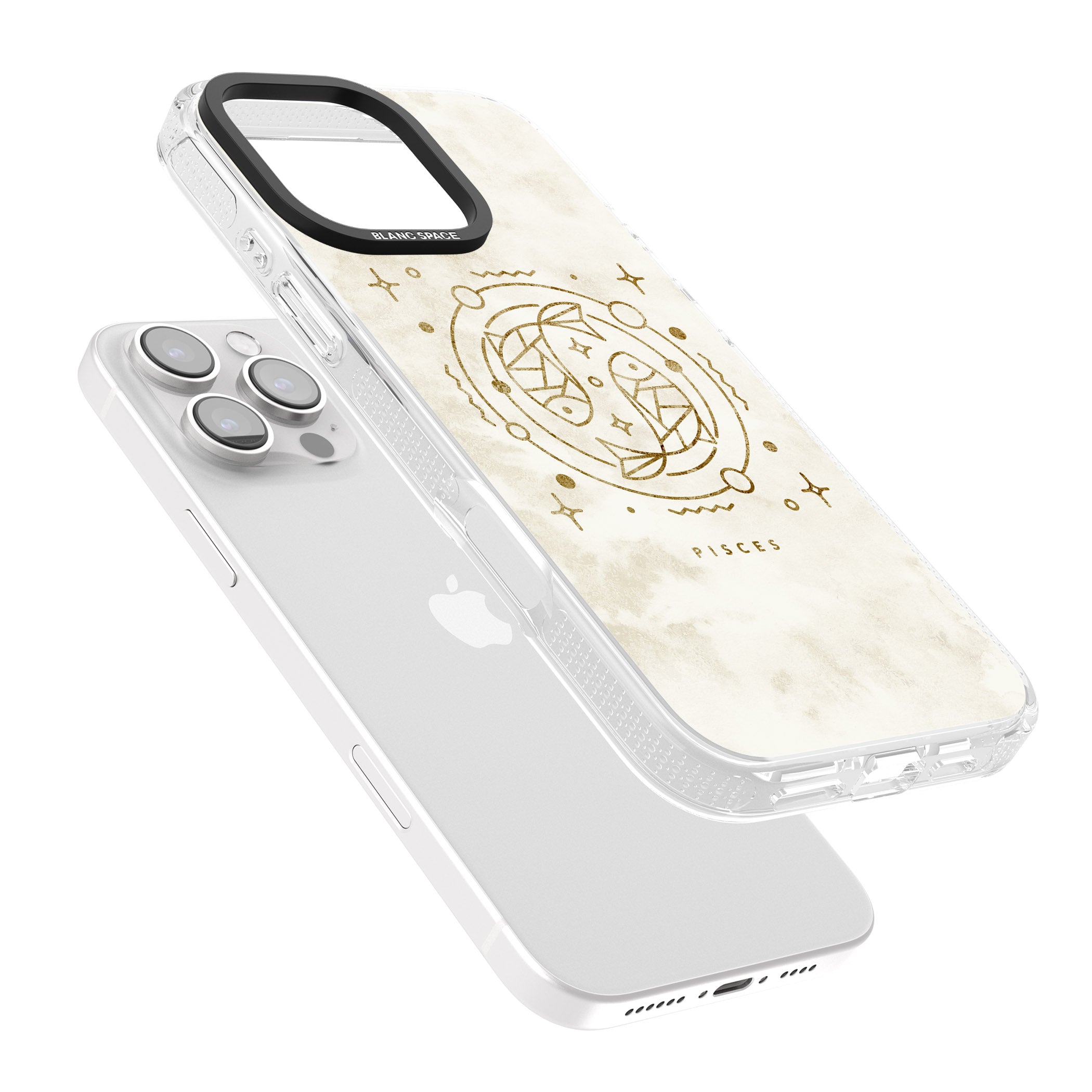 Pisces Emblem - Solid Gold Marbled Design iPhone 16 Pro Max / 16 Pro Clear Case Impact Air - Blanc Space