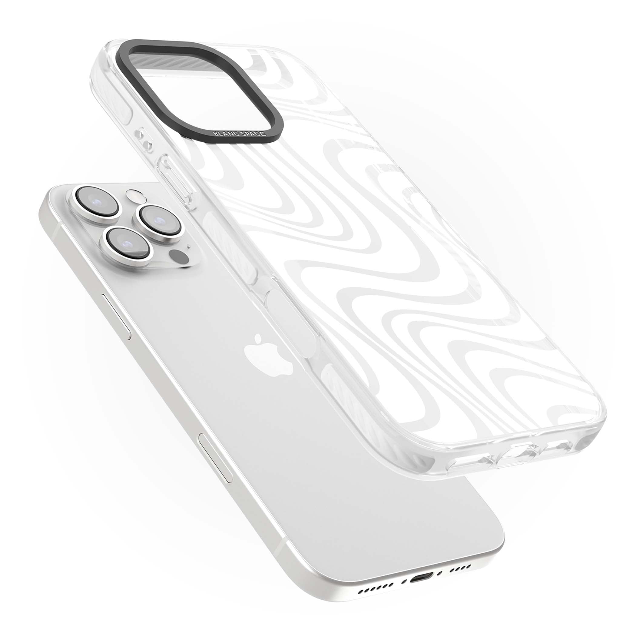 White Abstract Waves abstract iPhone case featuring flowing grey wave pattern on clear background | Clear Impact case for iPhone 16 Pro, iPhone 16 Pro Max