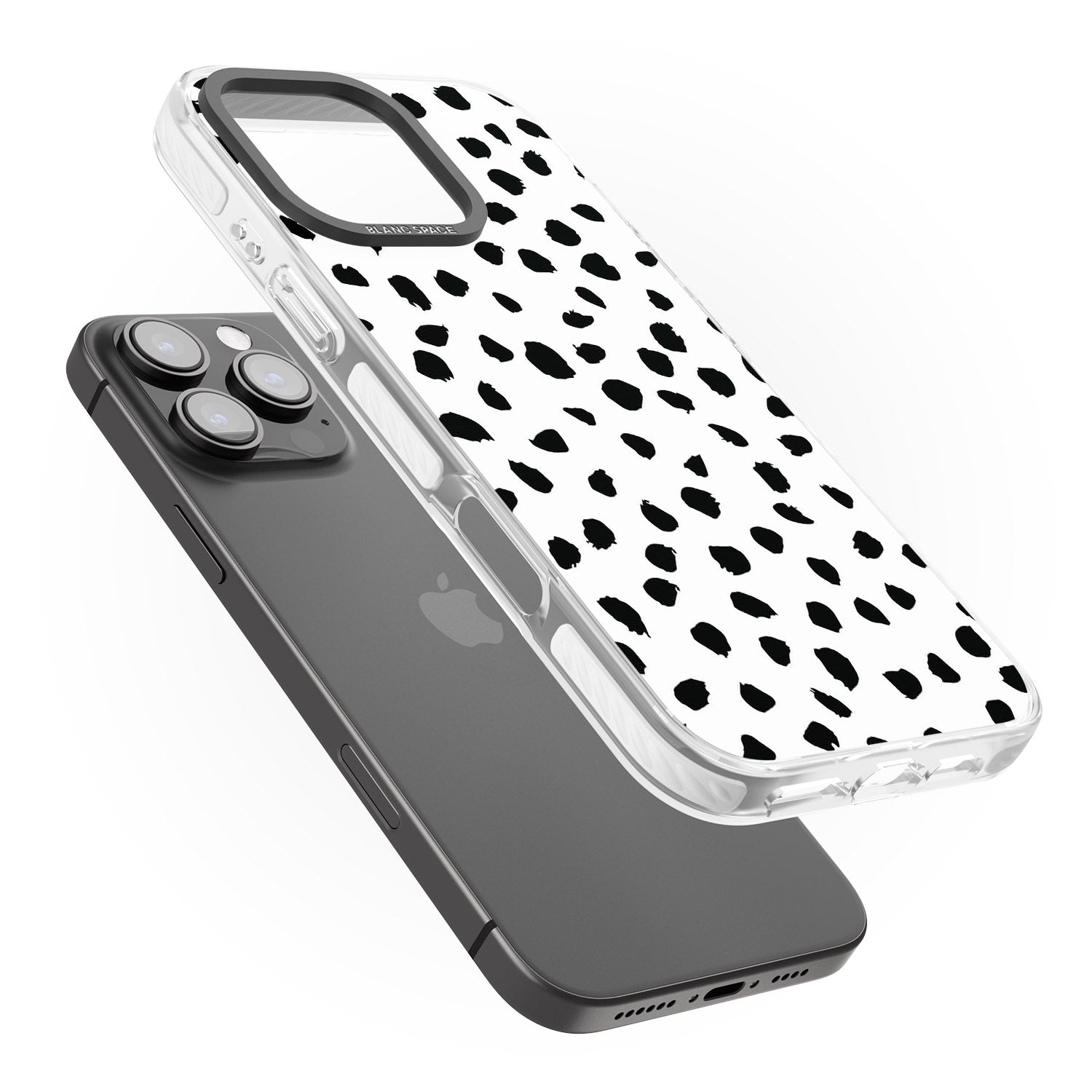 iPhone 16 Pro Max White Dalmatian Print Black Impact Phone Case