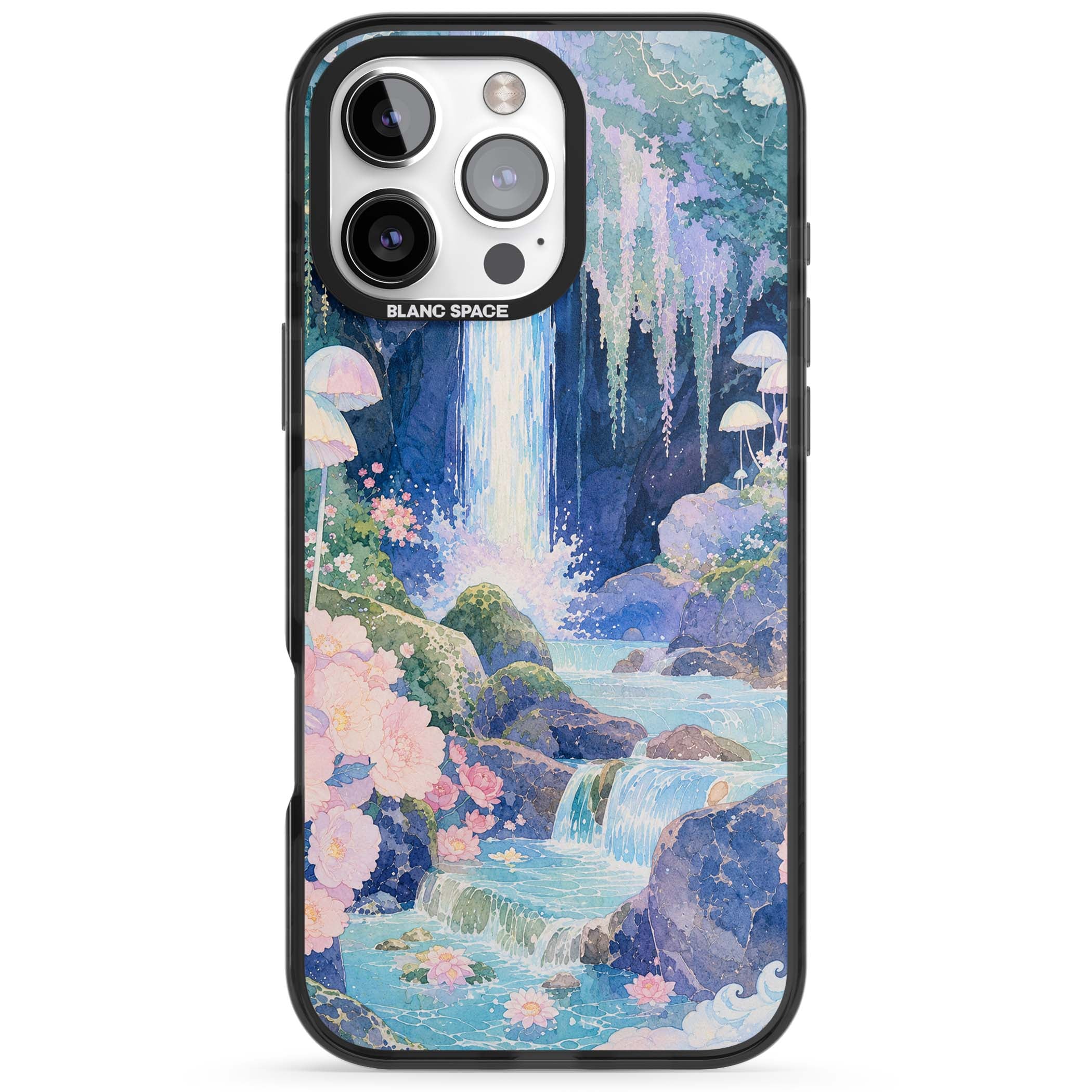 Mystic Waterfall art iPhone case | Black Impact case for iPhone 16 Pro, iPhone 16 Pro Max