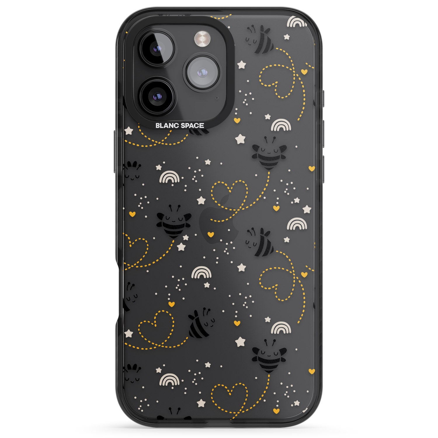 iPhone 16 Pro Max Sweet as Honey Patterns: Bees & Hearts (Clear) Black Impact Phone Case